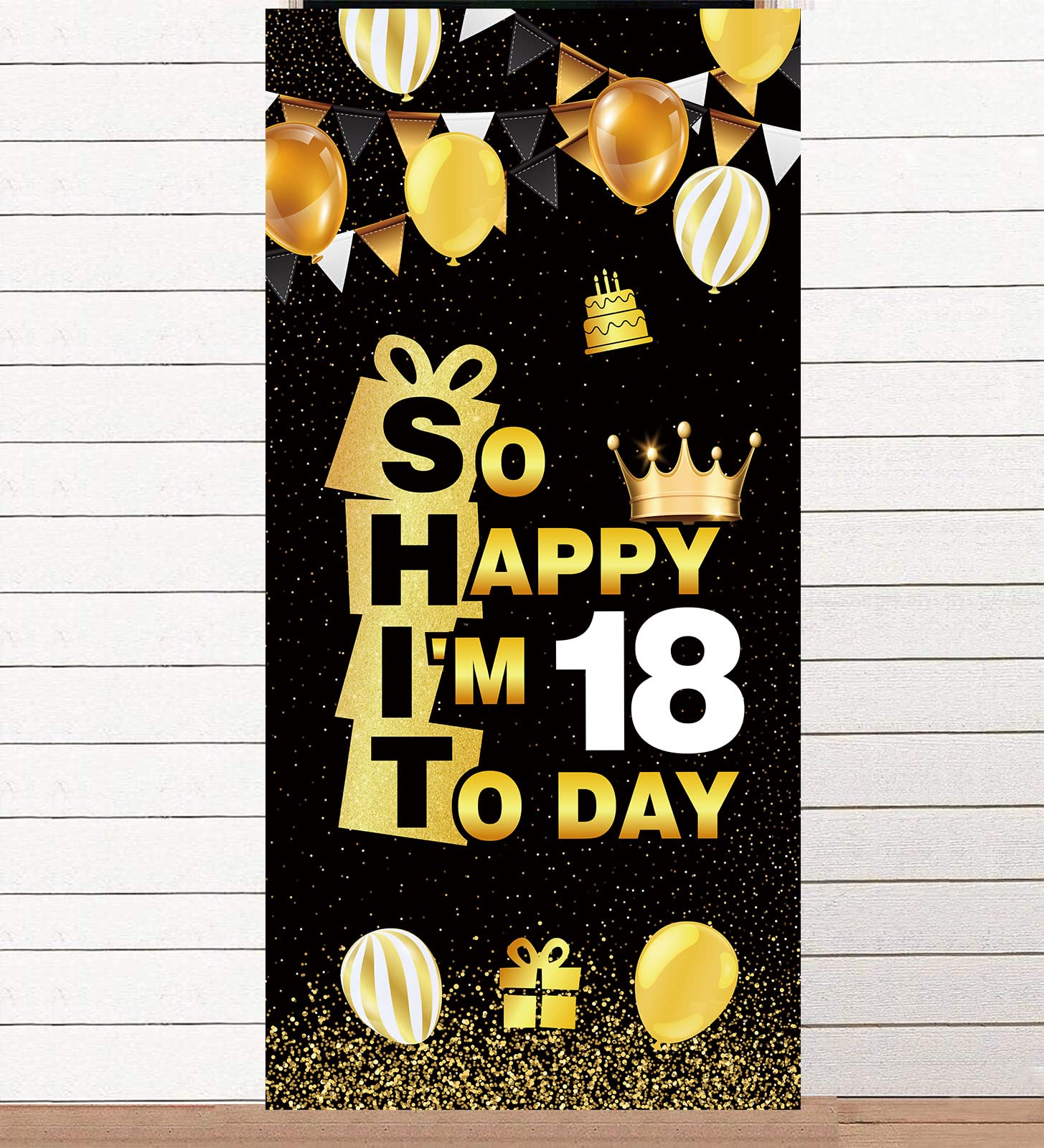 So Happy Im 18 Today Black Gold Banner Backdrop Crown Hallo Eighteenth Cheers To 18 Years Old Theme Decor For Man Woman Happy 18