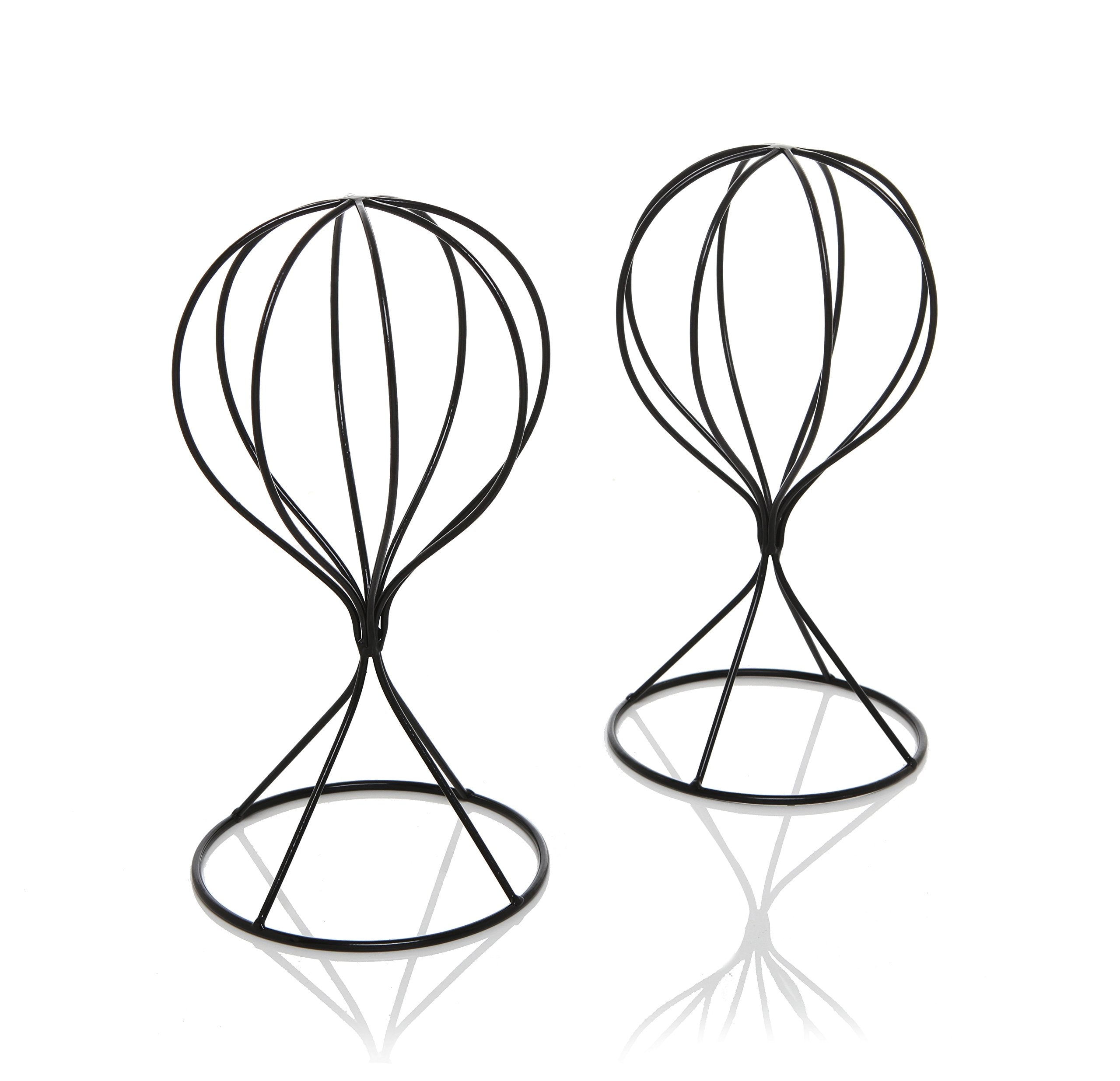 Mygift Black Metal Wire Hat Holder Stand, Wig Display Rack, Fedora Or Baseball Cap Storage Form, Set Of 2