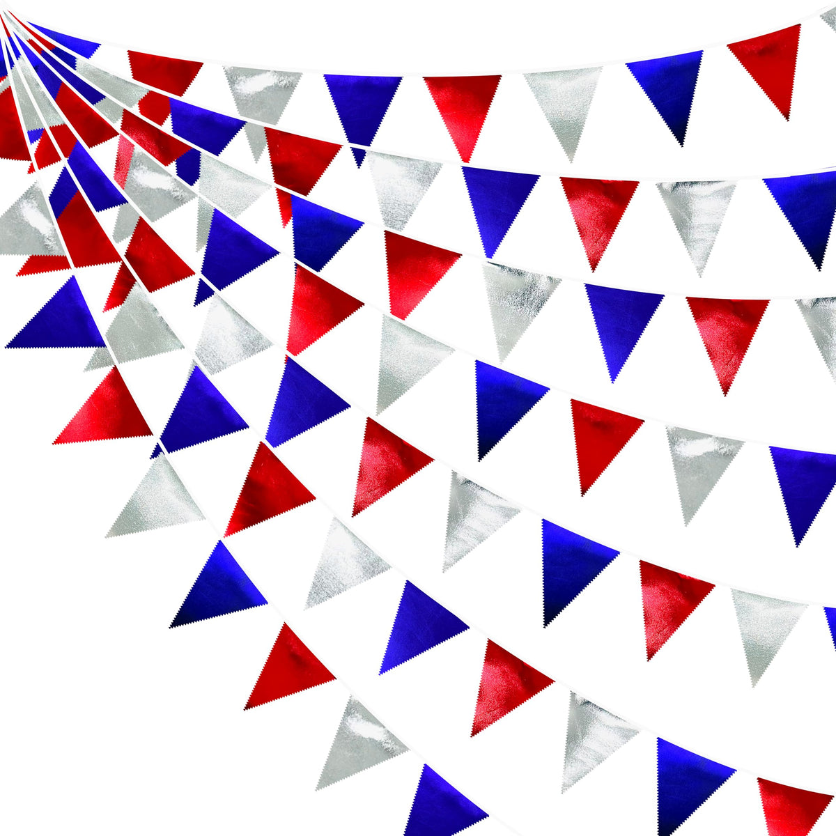 Red Blue Silver Party Decorations Metallic Fabric Triangle Pennant Banner Flag Bunting Garland For Graduations 4Th Of July Ameri