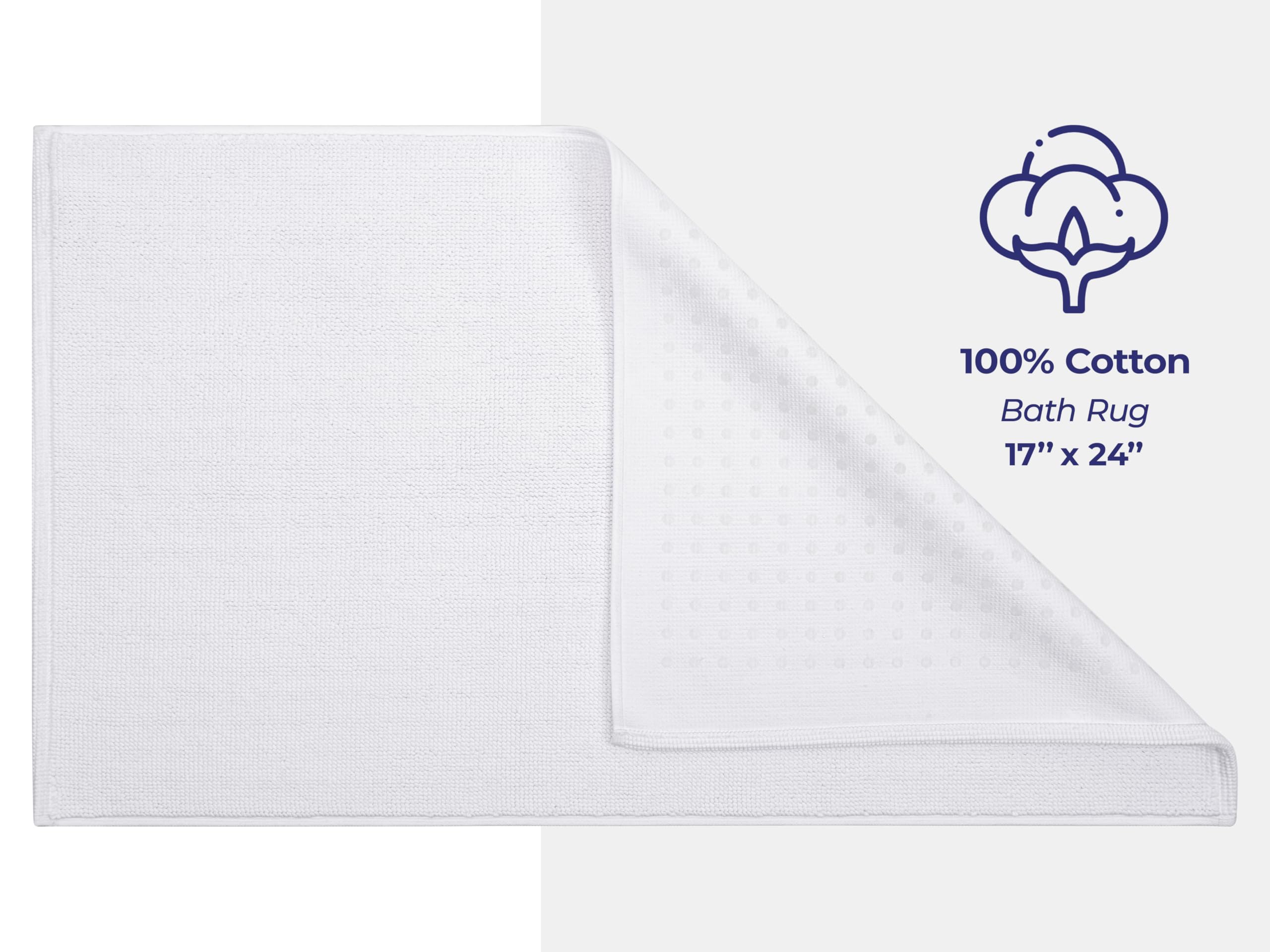 American Soft Linen Bath Rug  17 in 24 in 100% Cotton Bath Mats Rugs for Bathroom  Non Slip Washable Shaggy Form Area Rugs  White Bath Rug