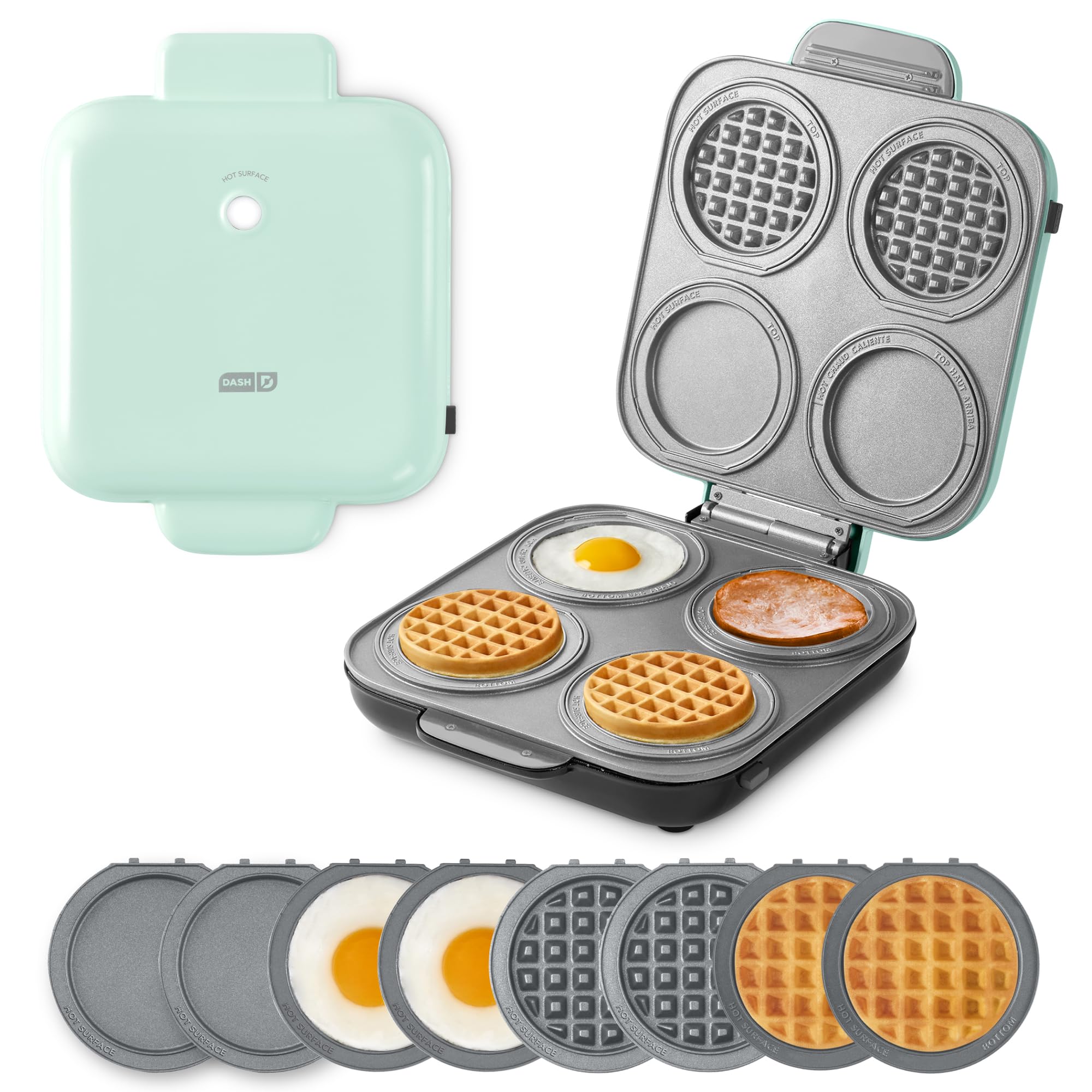 Dash MultiMaker Family Mini Maker System - Dual Ceramic Nonstick Cooking Surfaces - Built-In Cord Wrap - Makes 4-Inch Waffles - 