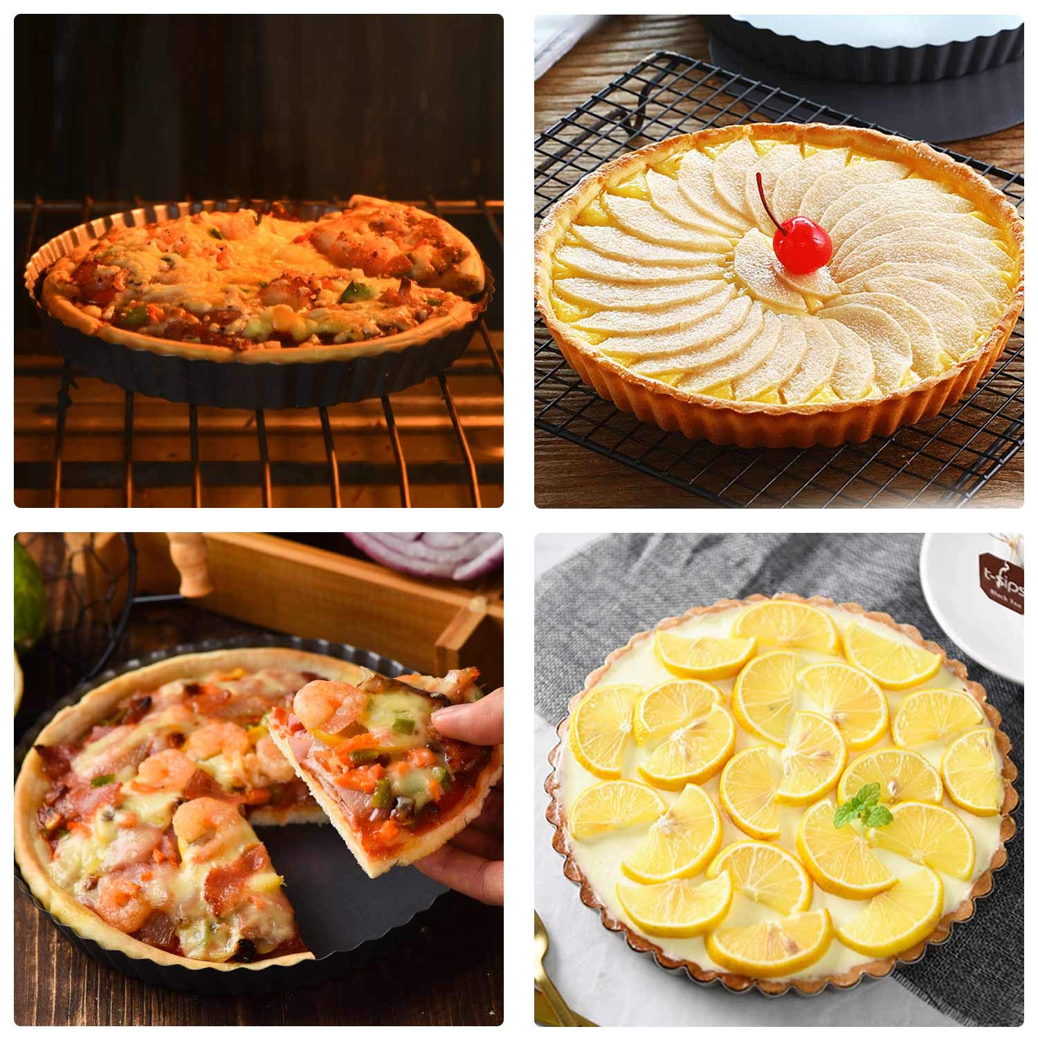 Beasea Mini Tart Pans for Baking  2pcs 8 Inch Tart Pan with Removable Bottom Small Non Stick Carbon Steel Quiche Pie Pans for Oven Baking