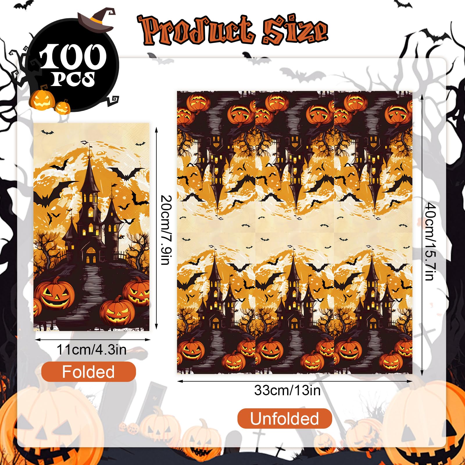 IANFEPH 100 Pcs Fall Thanksgiving Paper Napkins 3 Ply Disposable Bathroom Guest Hand Towels Pumpkin Maple Leaves Decorative Dinn