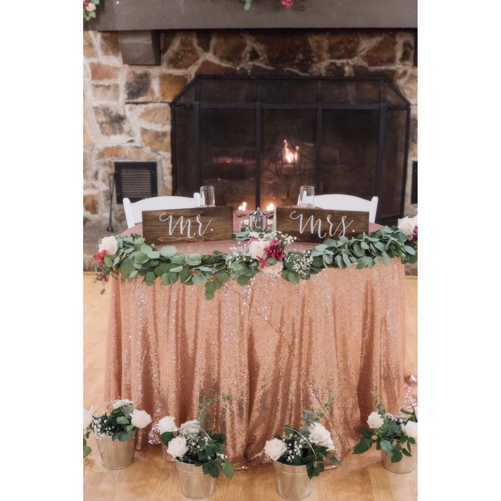 Eternal Beauty Rose Gold Sequin Tablecloth 120-Inch Sparkly Overlay Round Glitter Table Cover for Wedding Party Birthday Decorat