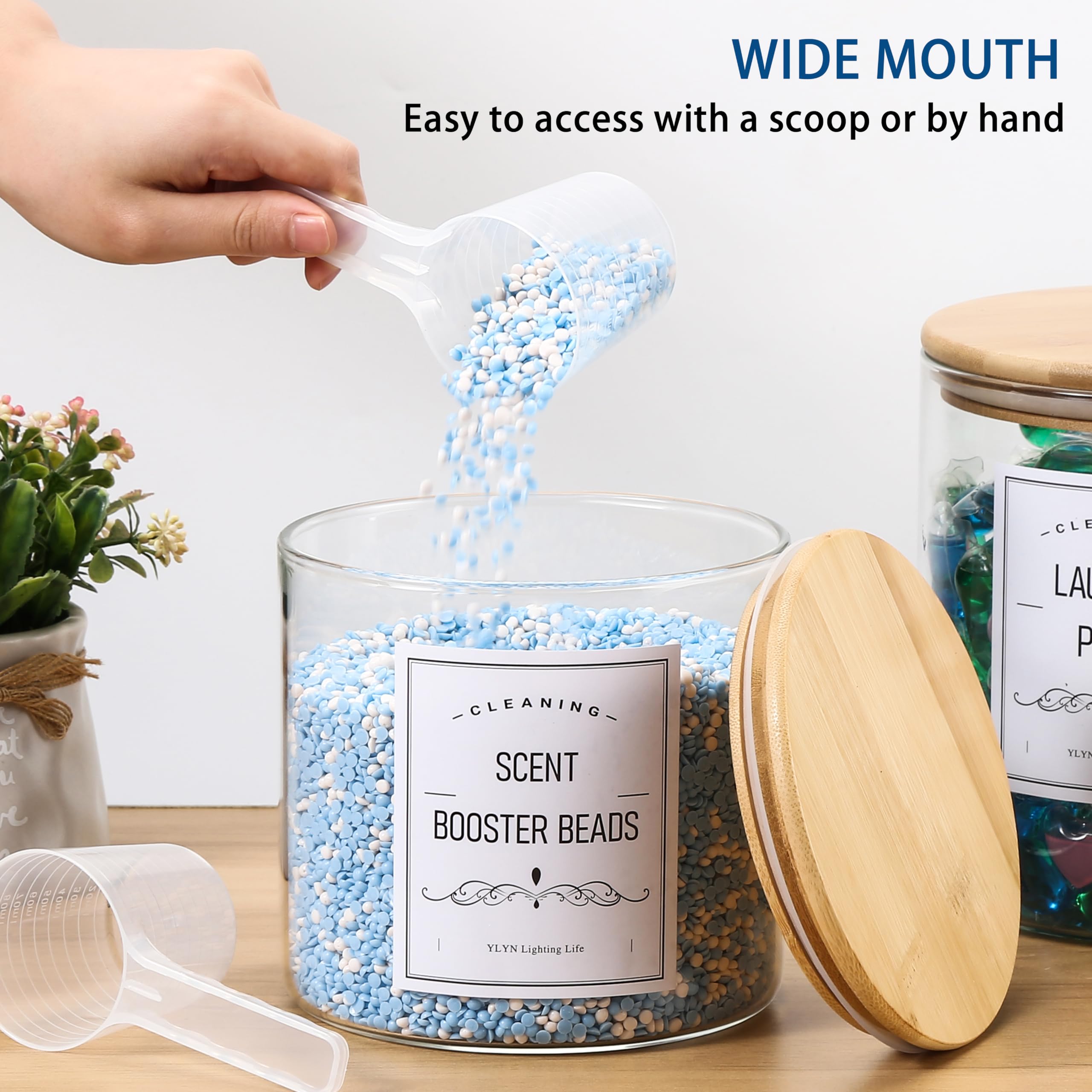 Glass Jars For Laundry Room Organization Jars- Laundry Pods Container With Airtight Bamboo Lid- Dishwasher Pods Container. Laund