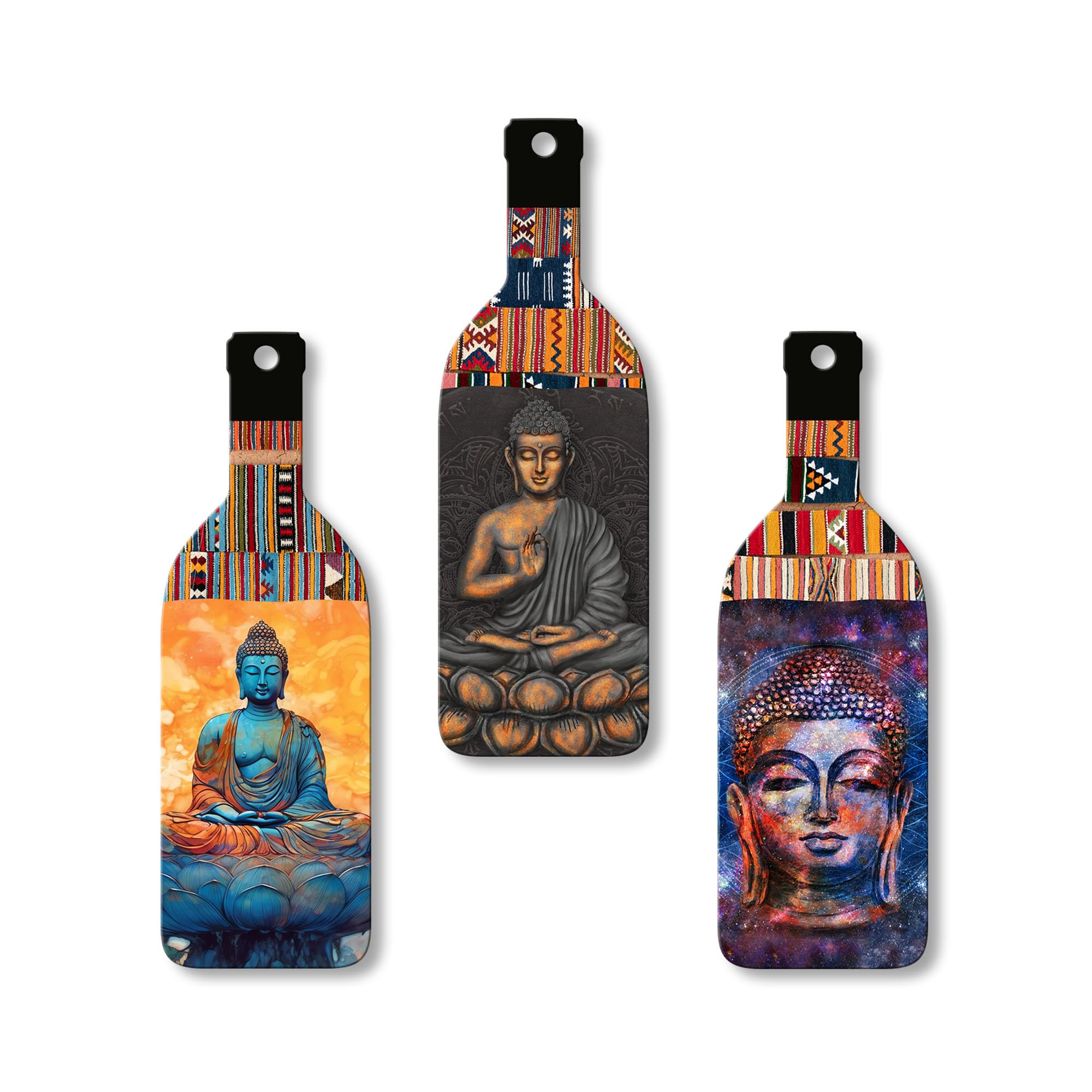 Artvibes Meditating Gautam Buddha Decor Bottle Shaped Wooden Wall Hanging | Spiritual Decor Items | Wall Art Painting For Hall |
