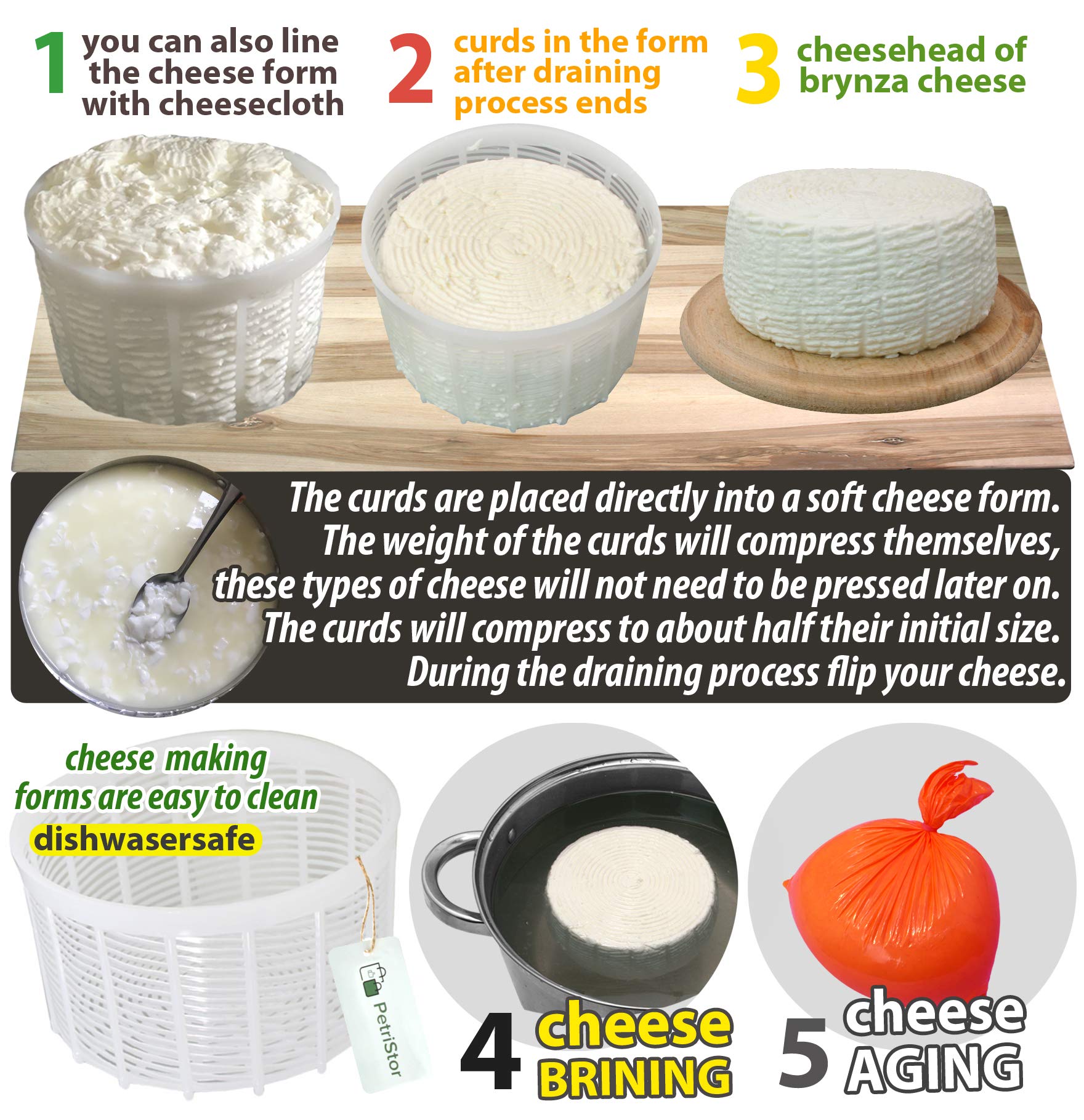 6 Pcs Soft Cheese Mold For Cheese Making 1.25Qt - Small Cheese Mold - Homemade Cheese Making Supplies - Cream Cheese Form Mold -