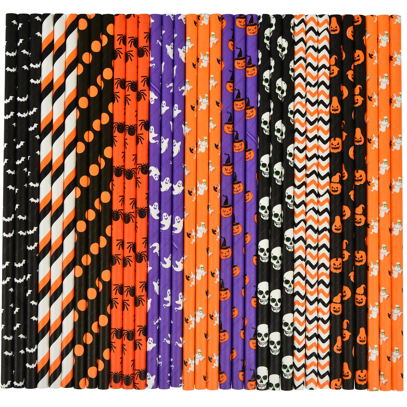 Alink 100 Counts Halloween Paper Straws, 10 Styles Black White Orange Purple Biodegradable Party Drinking Straws With Stripe, Wa
