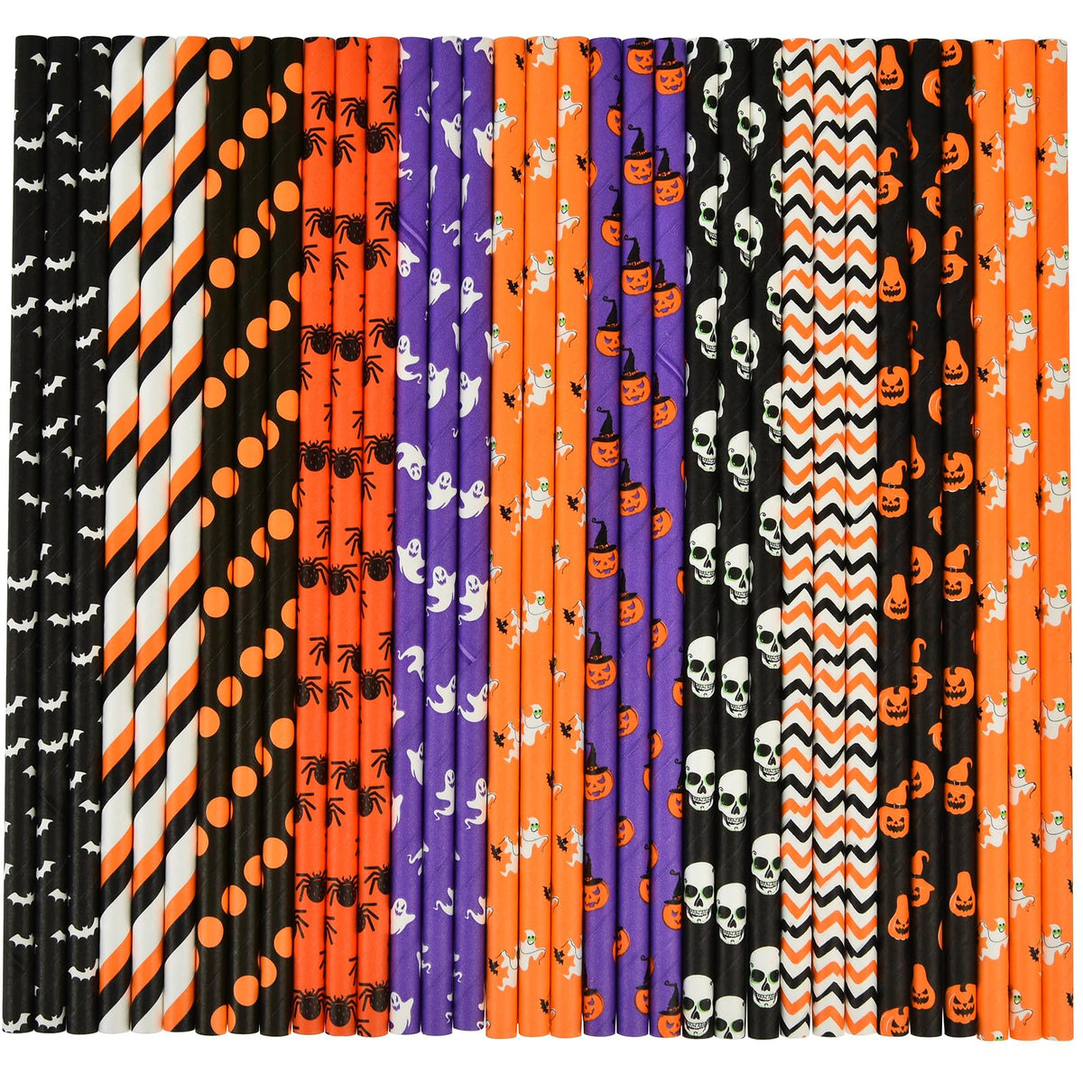 Alink 200 Counts Halloween Paper Straws, 10 Styles Black Orange Purple Biodegradable Party Drinking Straws With Stripe, Wave, Do