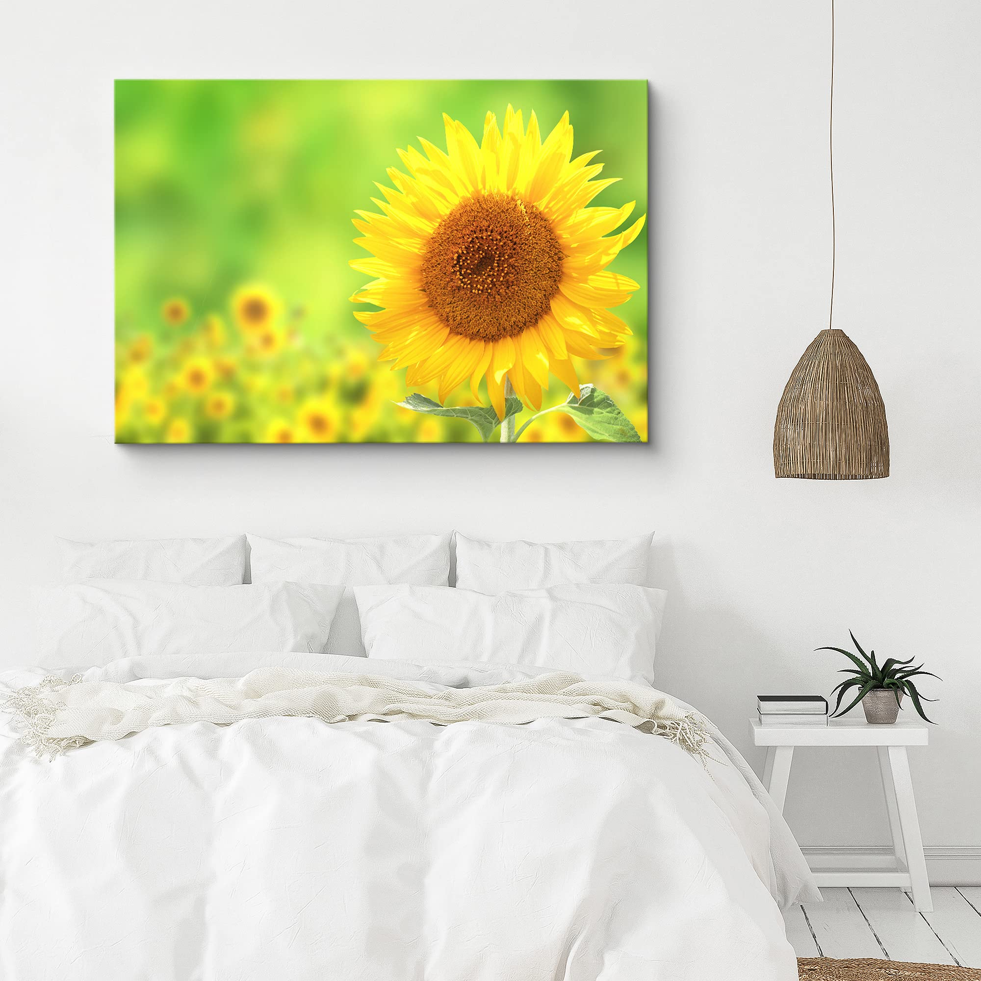 Signford Canvas Print Wall Art Sunflower Closeup With Bokeh Effect Floral Plants Photography Realism Contemporary Scenic Colorfu