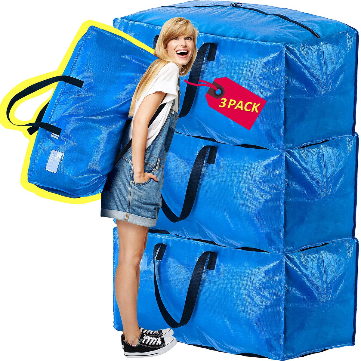 Alexhome Moving Bags Heavy Duty,Extra Large Packing Bags For Moving,Reusable Plastic Moving Totes,Clothes Storage Containers,Mov