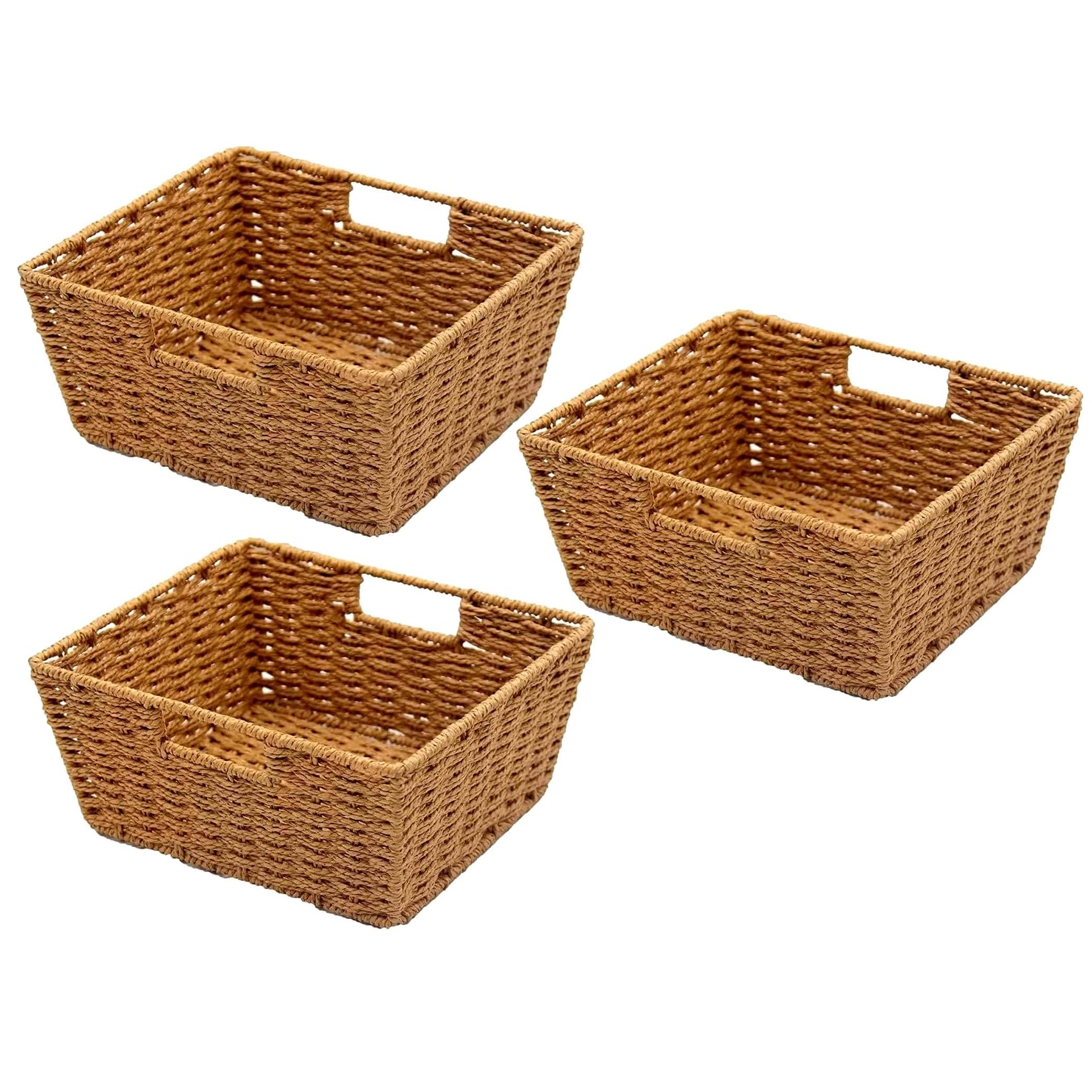 Kovot Woven Wicker Storage Baskets With Built-In Carry Handles - 9.75''L X 8.5''W X 4.5''H (3-Pack)