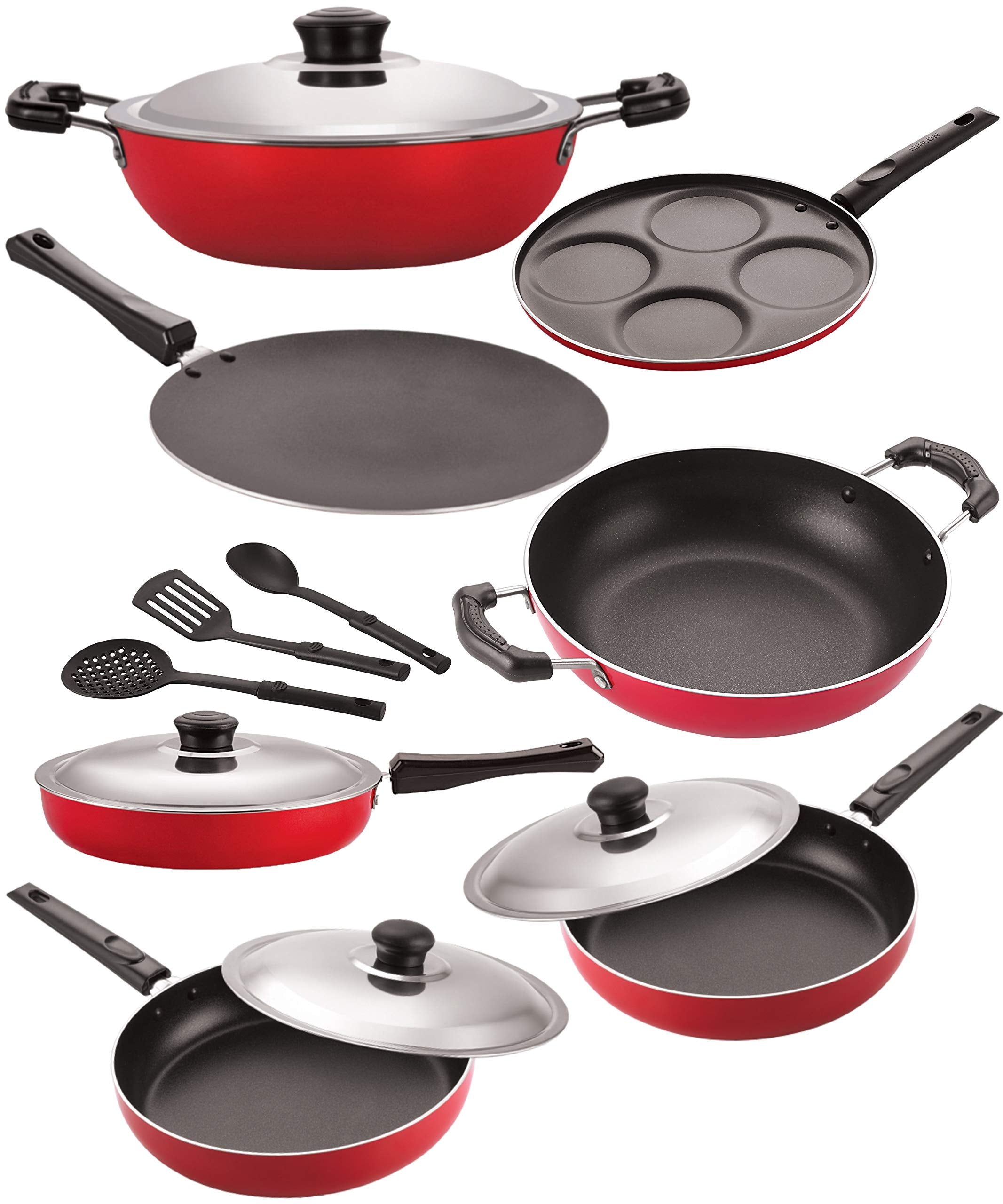 Nirlon Non Stick Aluminium Cookware Gift Set Of10 Pieces (2.6Mm_Dkd(J)_Ct12_Fp11_Fp12_Fp13_Kd11_Up4_3Spoon)