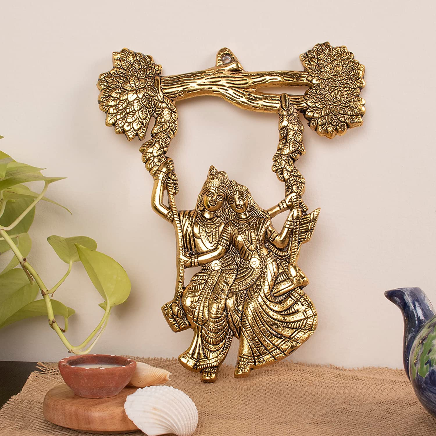 Chhariya Crafts Radha Krishna Tree Jhula Decorative Metal Wall Hanging Art Decorative Showpiece For Wall Decor, Festival Home De
