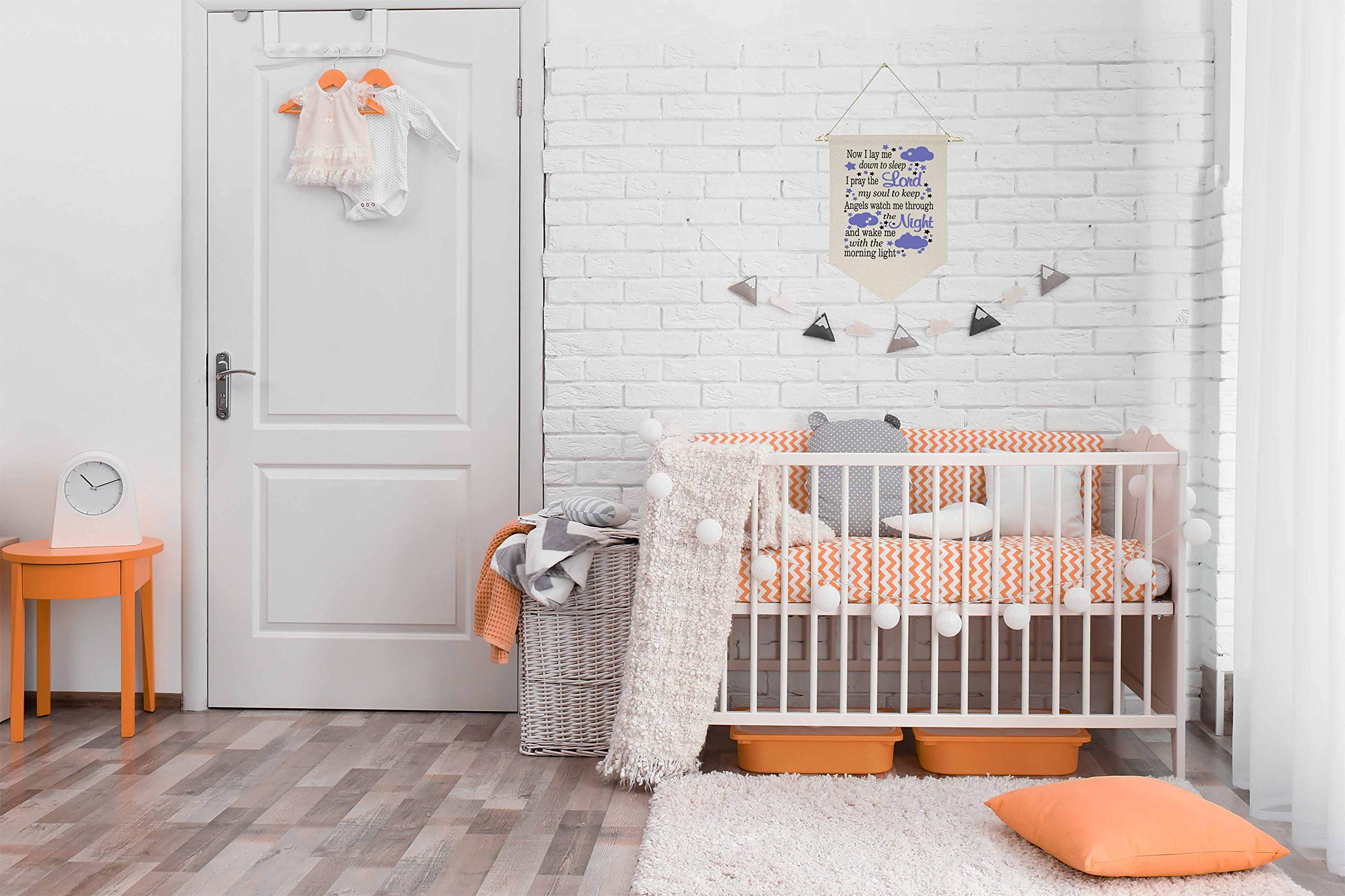 Now I Lay Me Down to Sleep I Pray The Lord My Soul to Keep - Canvas Hanging Flag Banner Wall Sign Decor Gift for Boys Kids Nursery Teen Room Front Door