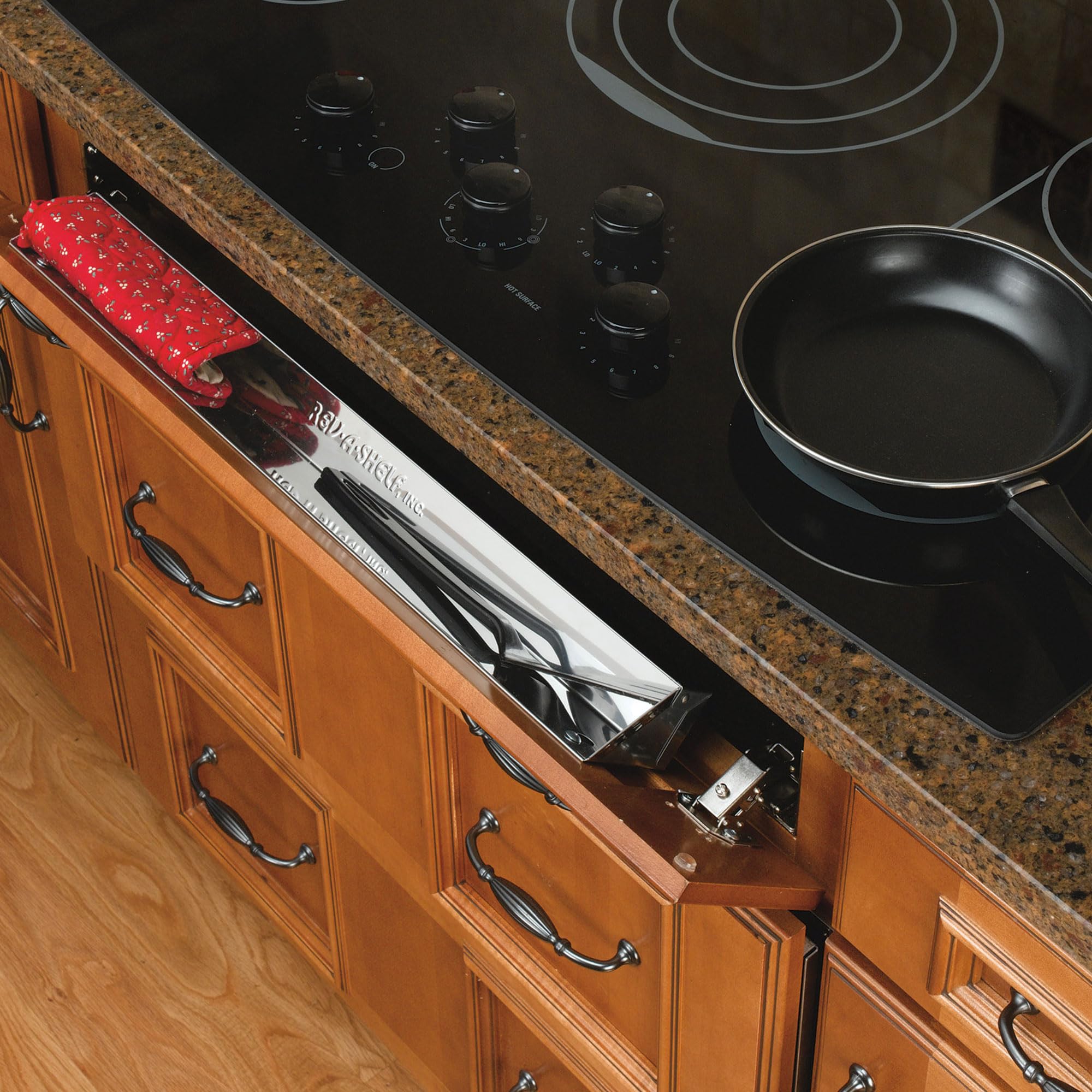 Rev-A-Shelf 28'' Slim Tip-Out Sink Tray For Kitchen And Bathroom Base Cabinets, Large Pull Out Stainless Steel Storage Organizer