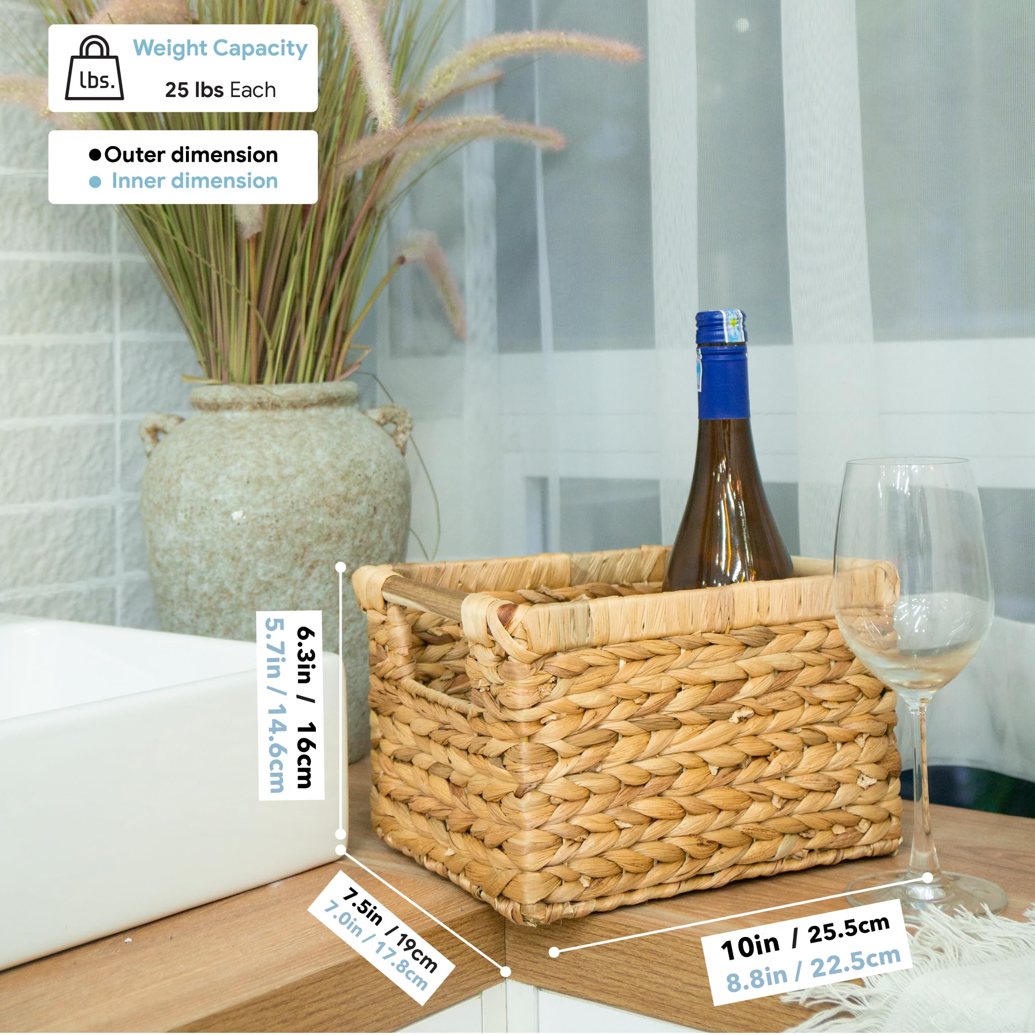 Small Wicker Baskets For Organizing Bathroom, Hyacinth Baskets For Storage, Wicker Storage Basket With Wooden Handle, Decorative