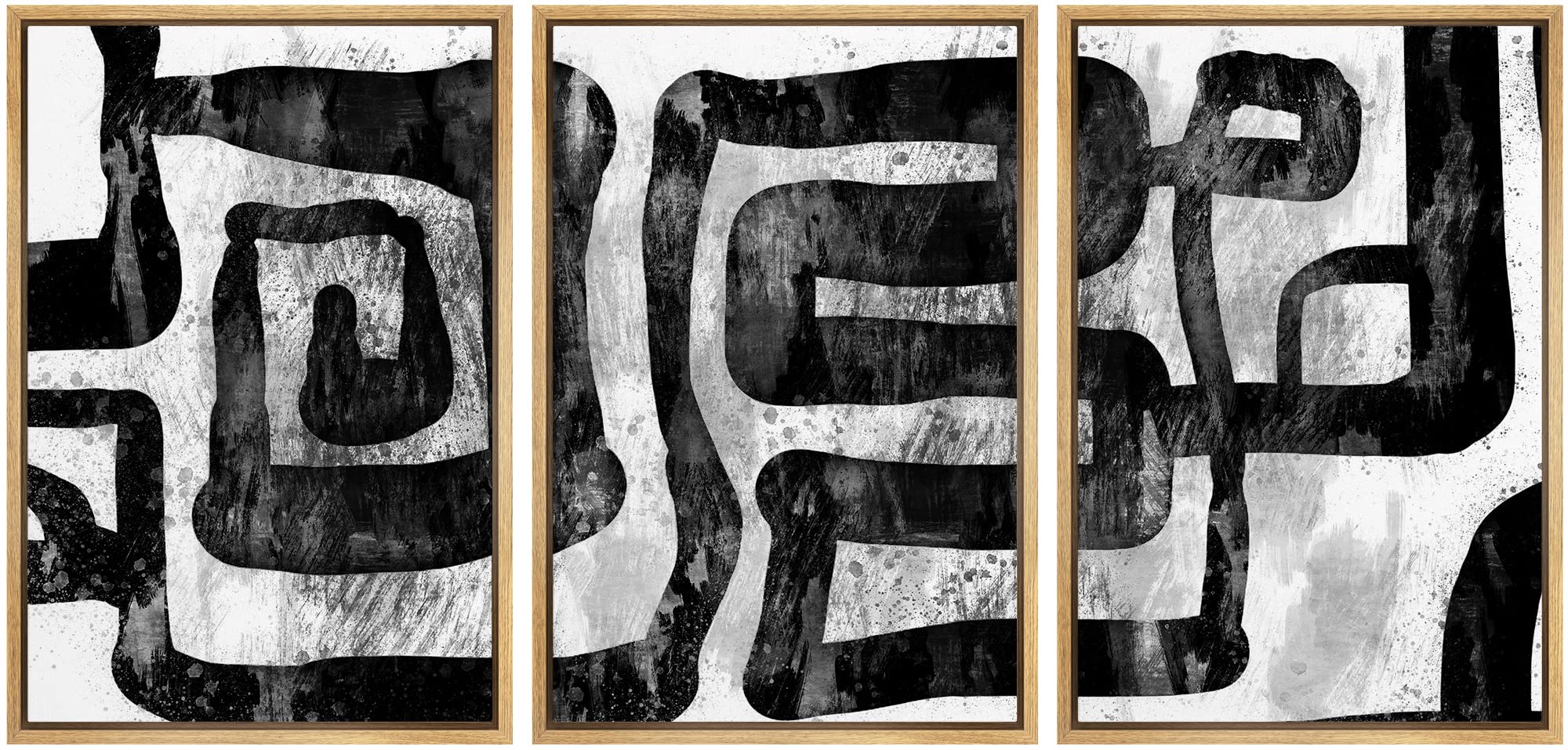 Idea4Wall Framed Wall Art Print Set Faded Grunge Style Line Art Pattern Abstract Shapes Illustrations Modern Art Mid-Century Mod