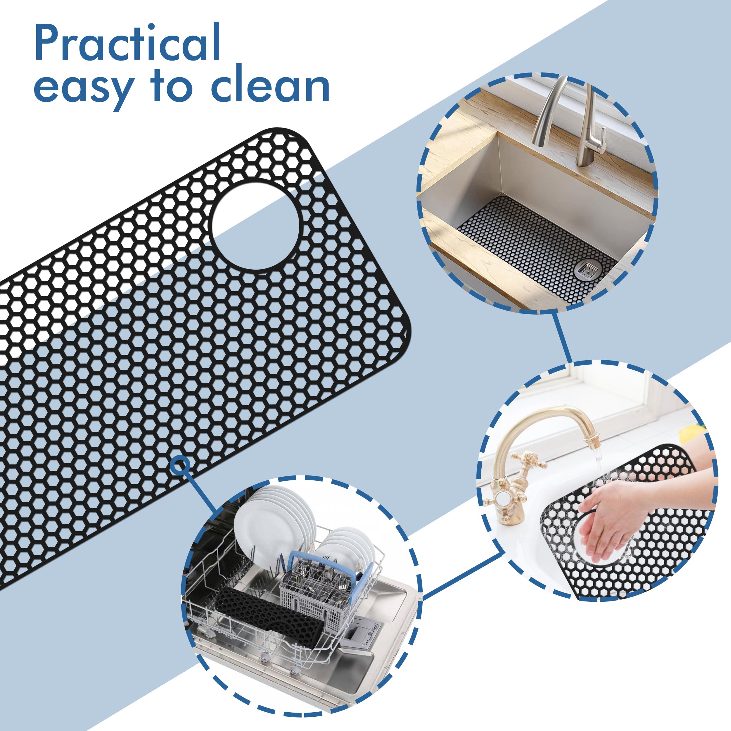 Bestjing Silicone Sink Protectors for Kitchen Sink - 28.4x 14.3 Kitchen Protector Accessory, Non-Slip Heat Resistant Mat for Bot