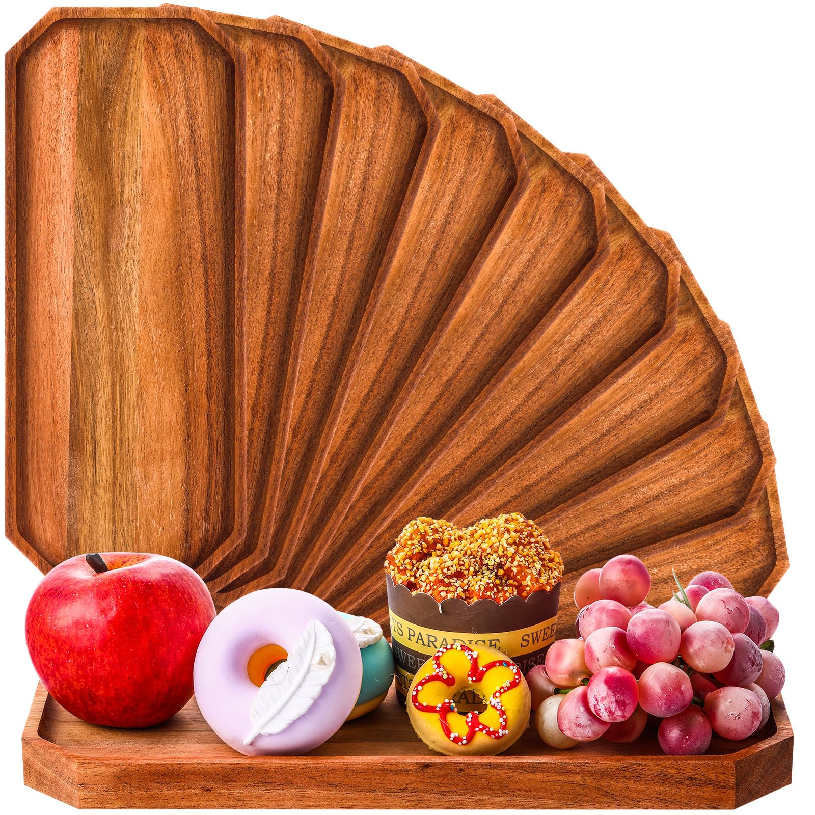 Dandat 12 Pack Wooden Serving Platter Acacia Wood Platters 12 X 5 Inch Rustic Serving Tray Rectangular Charcuterie Board Cheese