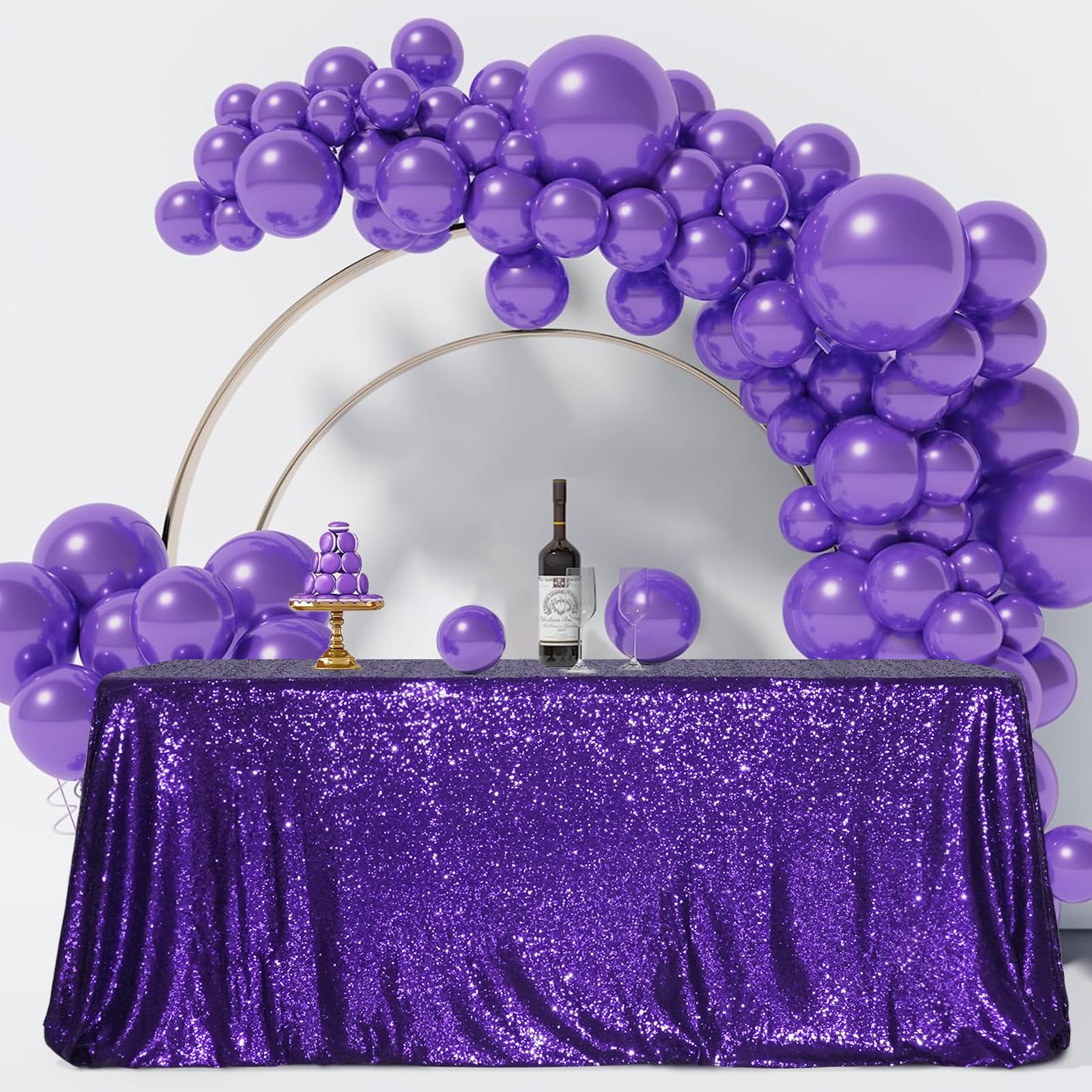 Partydelight 60''X102'' Purple Sequin Tablecloth For Wedding, Party, Birthday.