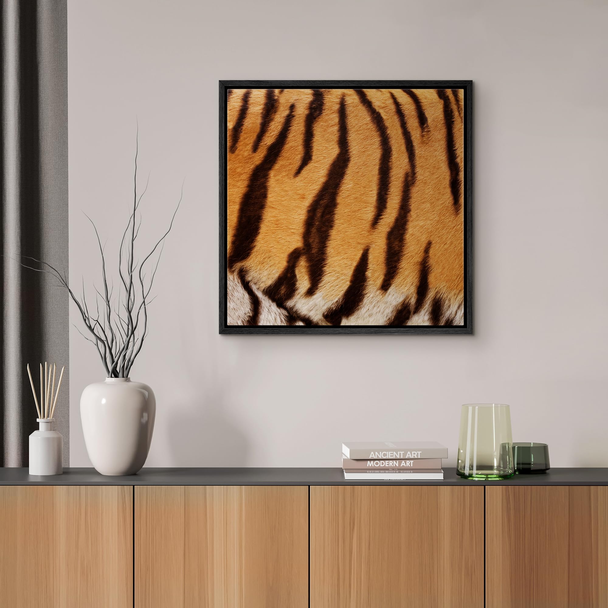 Wall26 Framed Framed Canvas Prints Wall Art Framed Framed Canvas Prints Wall Art - Tiger Fur/Skin Texture - 24''X24'' Black