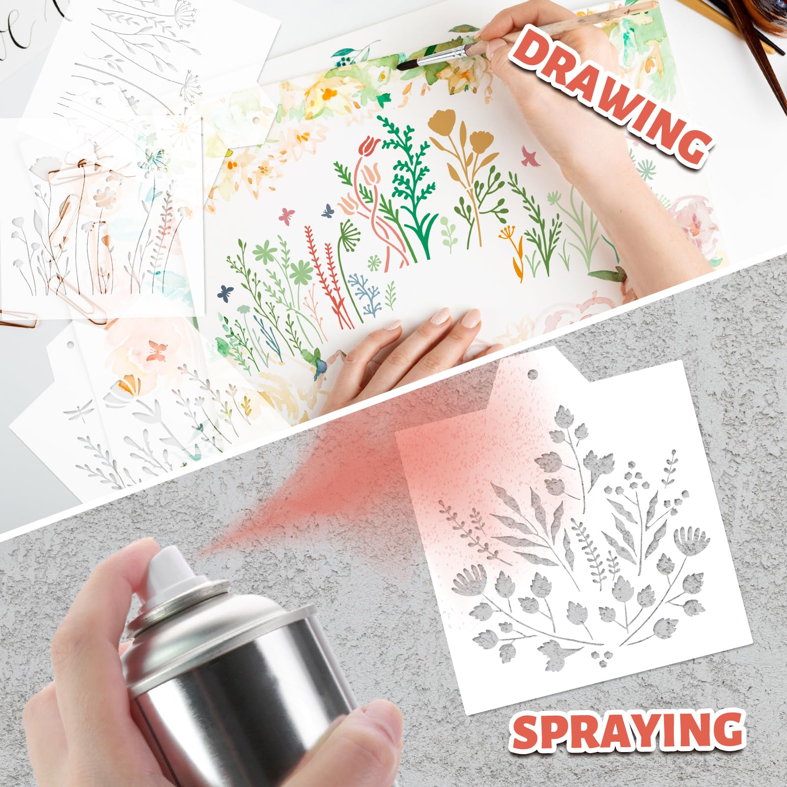 Whaline 17Pcs Flower Theme Cookie Stencils Inspirational Floral Airbrush Painting Stencils Assorted Biscuit Cake Baking Template