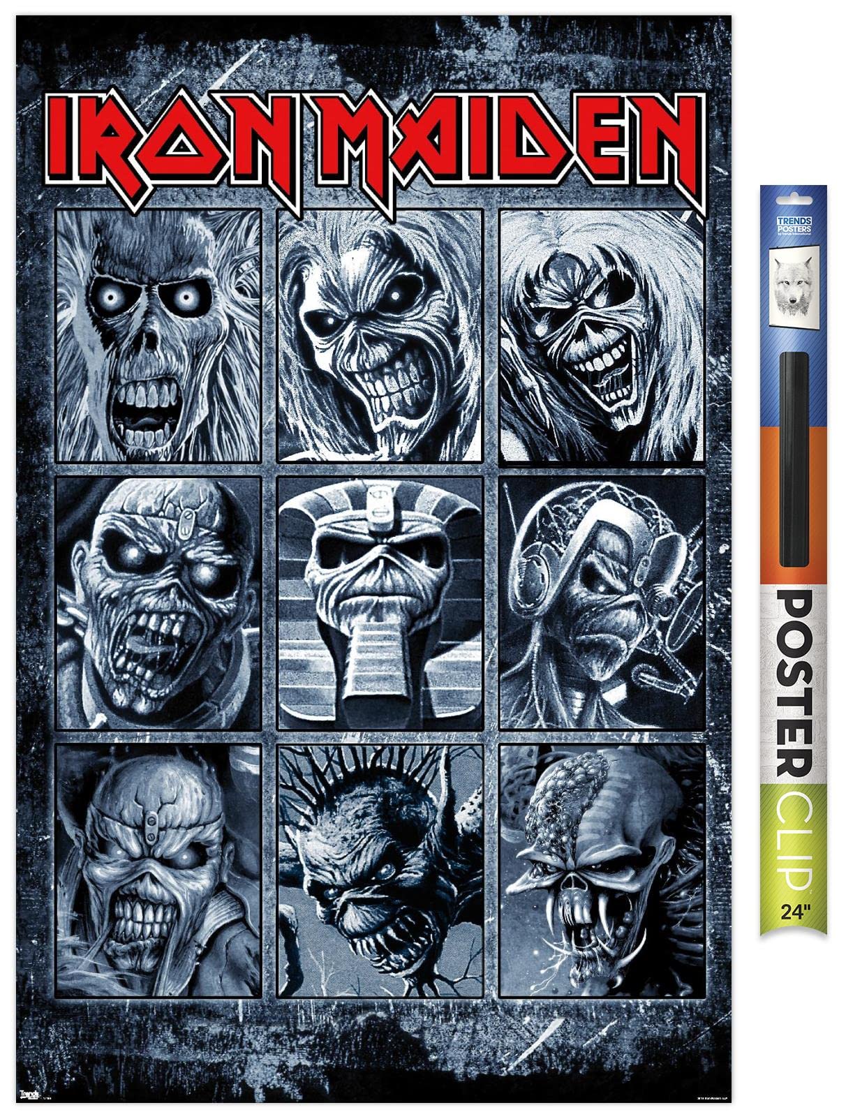 Trends International Iron Maiden - Grid Wall Poster, 22.375'' X 34'', Poster & Mount Bundle