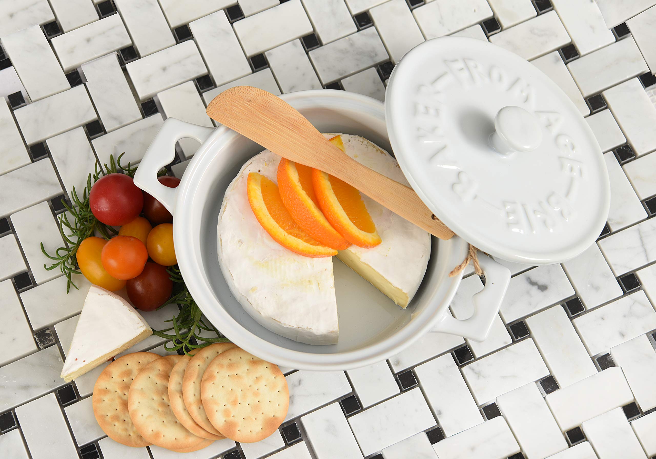 Creative Co-Op Brie Bakers With Lids & Wood Spreaders (Set Of 2 Colors)