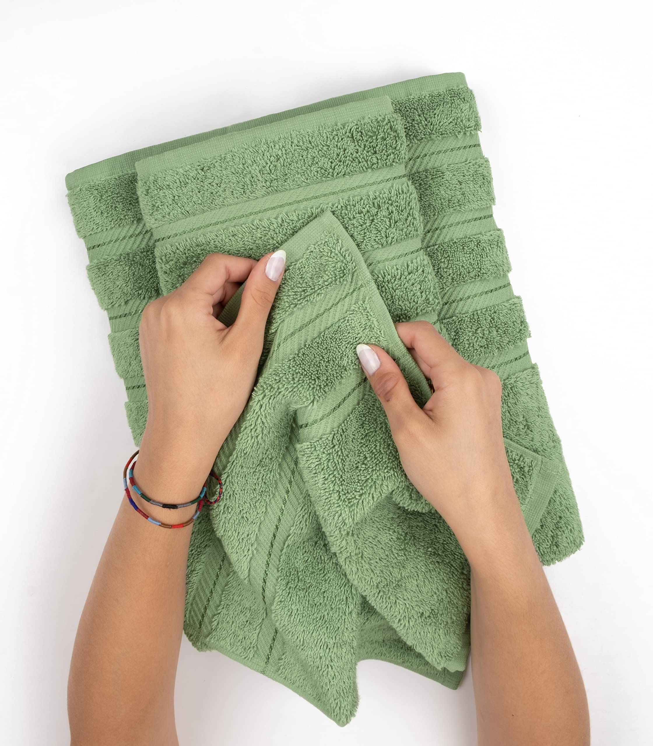 American Soft Linen 3 Piece Towel Sets  1 Bath Towel 1 Hand Towel 1 Washcloth  100% Turkish Cotton Towels for Bathroom  Sage Towel Set