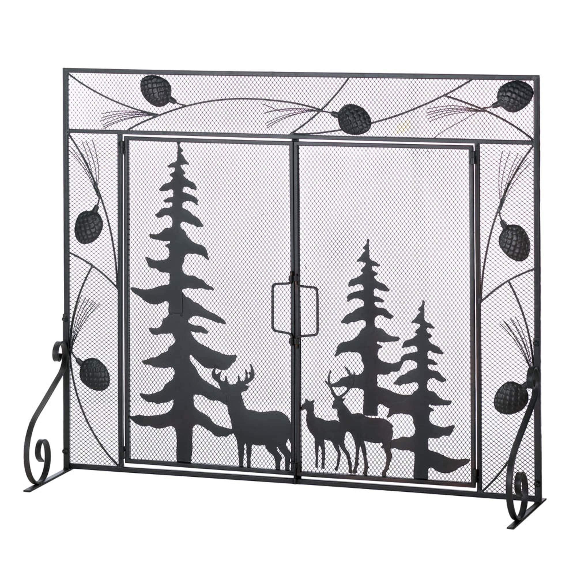 Zings & Thingz 57071351 Pine Forest Fireplace Screen  Black