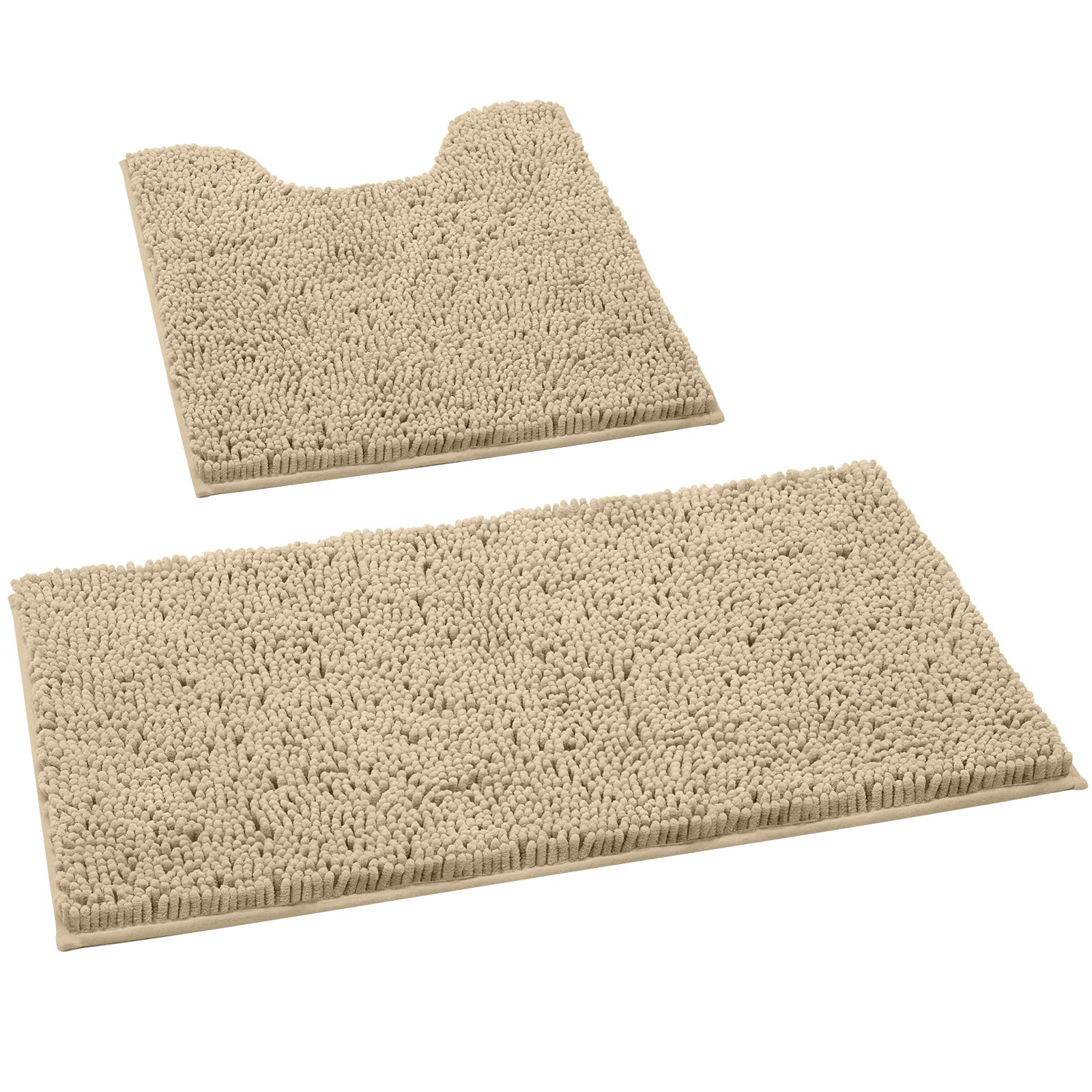 Homeideas 2 Pieces Bathroom Rugs, Ultra Soft Non Slip Absorbent Chenille Toilet Bath Mat Set (Beige)