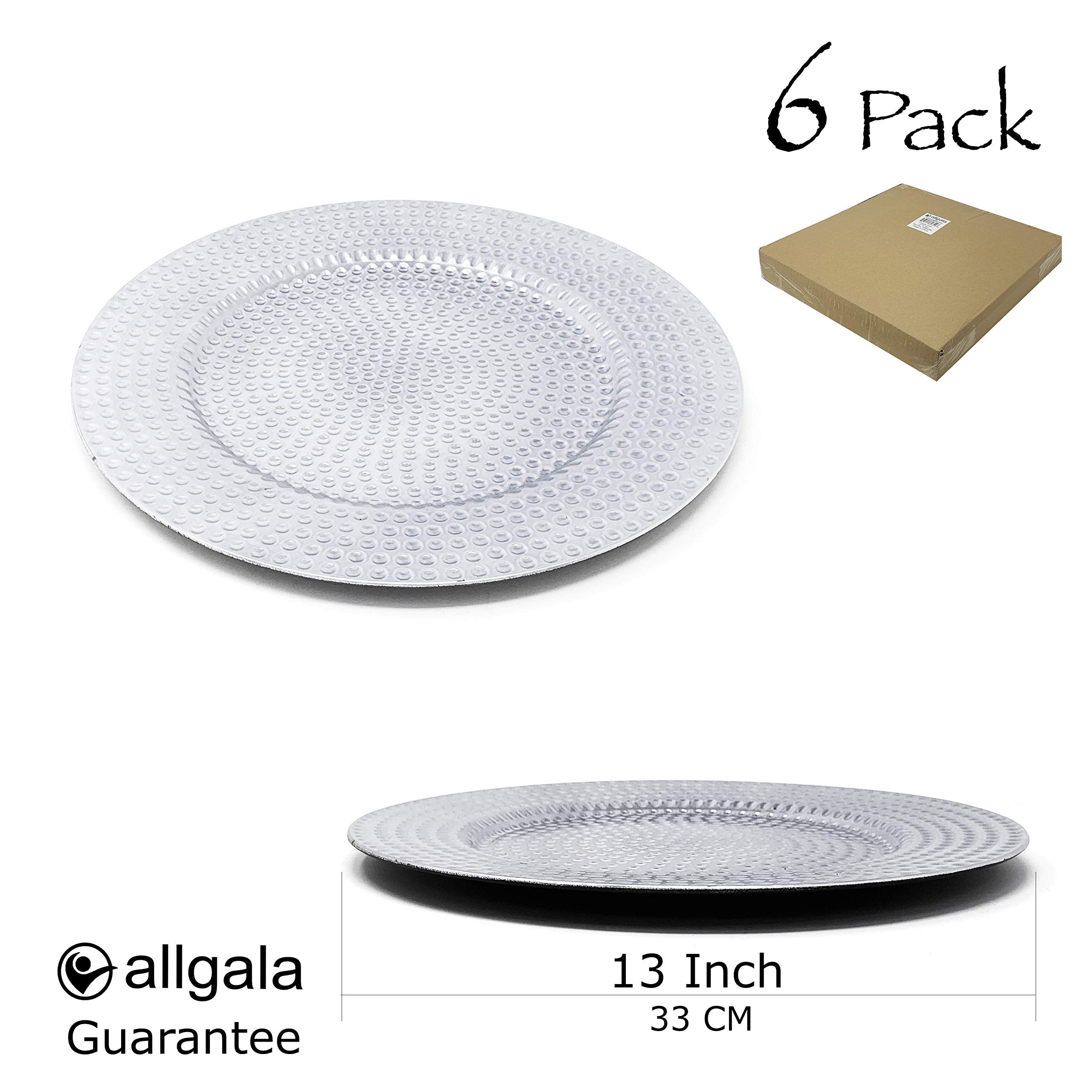 allgala 13-Inch 6-Pack Heavy Quality Round Charger Plates-Hammered Silver-HD80372