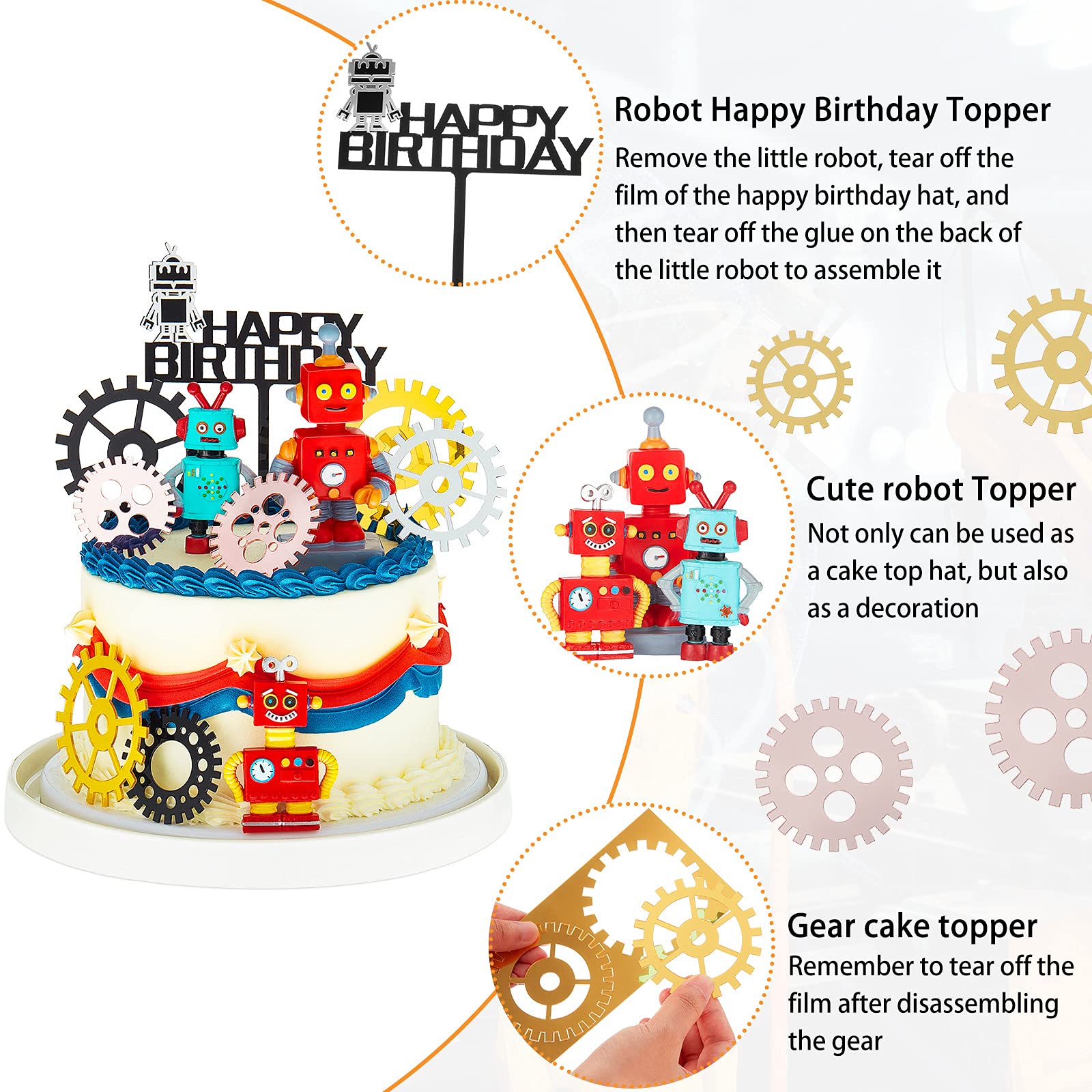 11 Pieces Robot Cake Toppers For Boys Robot Birthday Cake Topper Gear Happy Birthday Robot Cake Cupcake Decorations Robot Themed