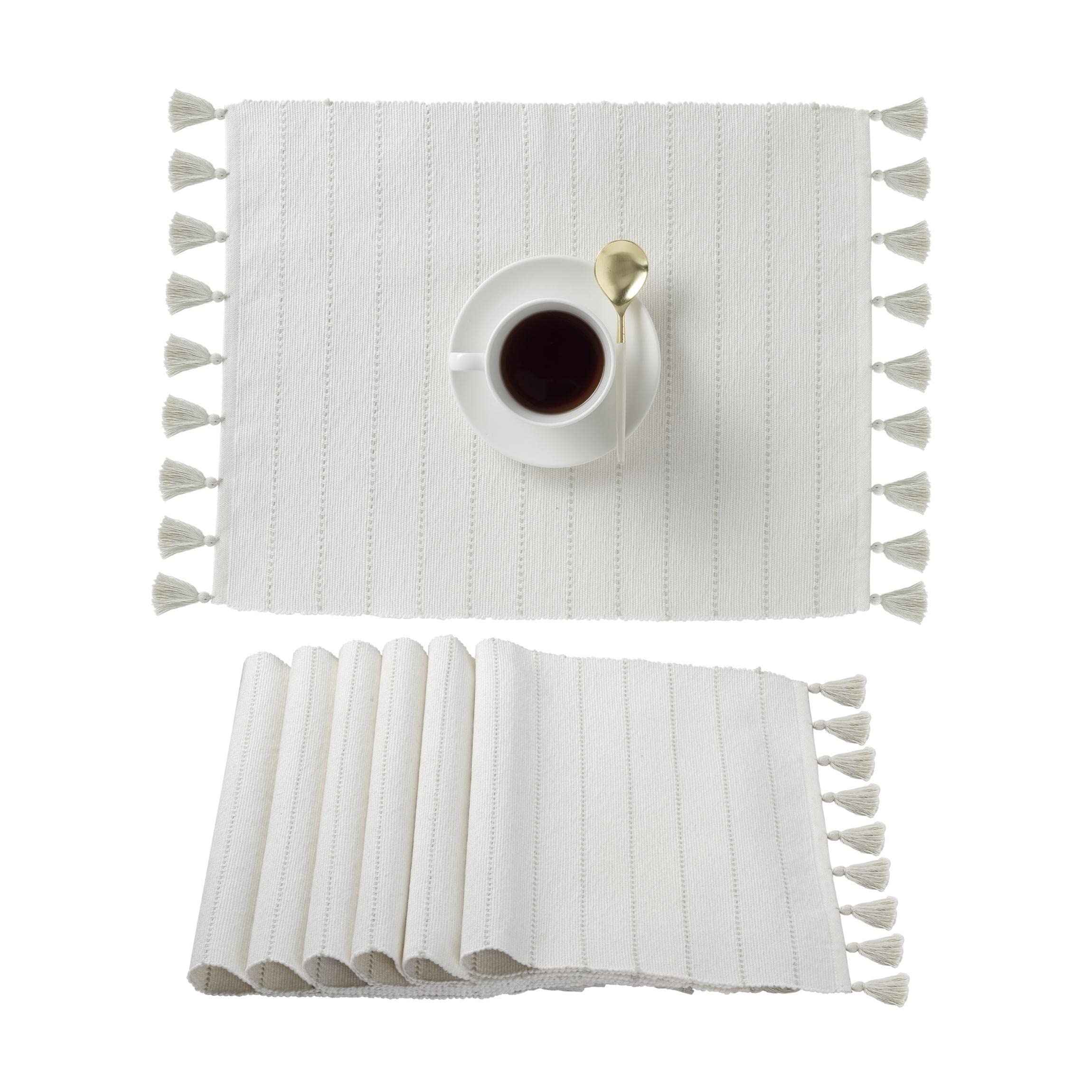 Folkulture Woven Placemats Set Of 6, 14 X19 Inches Spring Table Mats For Farmhouse Dining Table D