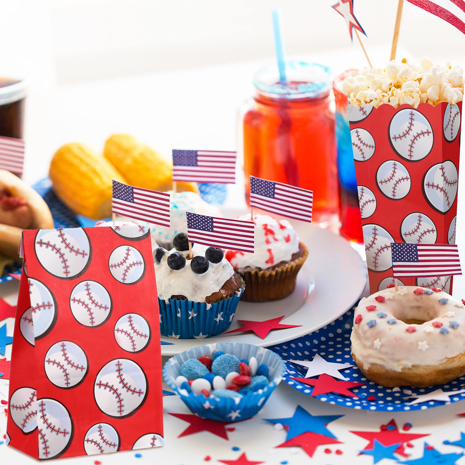 30 Pieces Baseball Party Bags Gift Bag Baseball Print Paper Candy Bags Baseball Party Favor Goodies Bags Baseball Treat Bags For