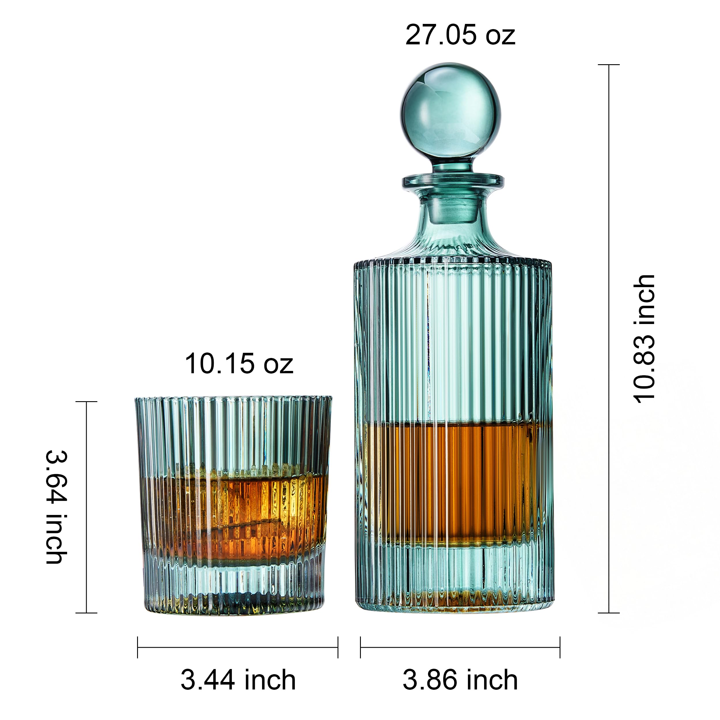 Khen Ribbed Decanter Set with 4 Glasses – Whiskey Bourbon Scotch