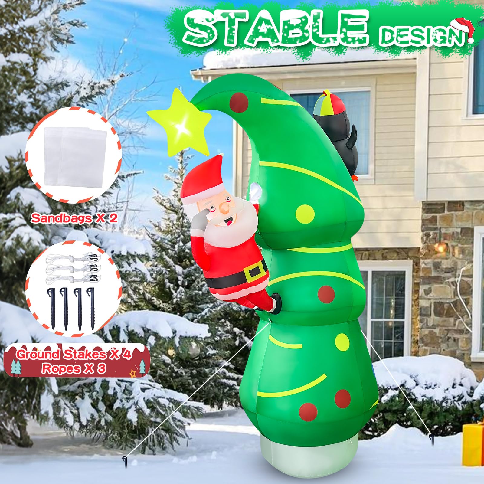 GIGLIM 2025 Inflatables Christmas Tree 7FT Christmas Tree Inflatable Outdoor Decor Combined with Santa Penguin Xmas Tree Blow Up