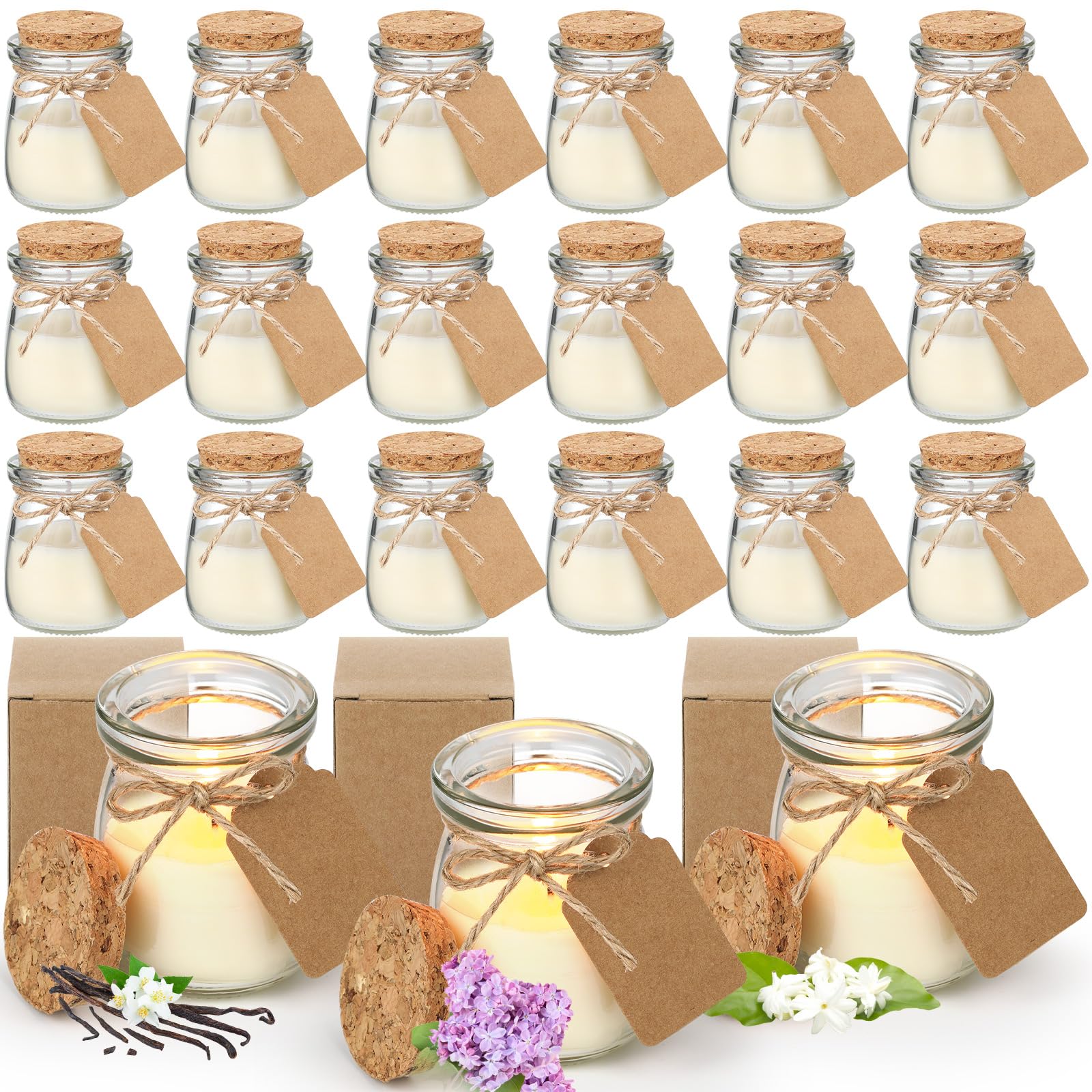 MTLEE 24 Pcs Wedding Jar Candles for Guests Wedding Candle Gift Natural Wax Candles with DIY Tag Cards for Bridesmaid Baby Showe