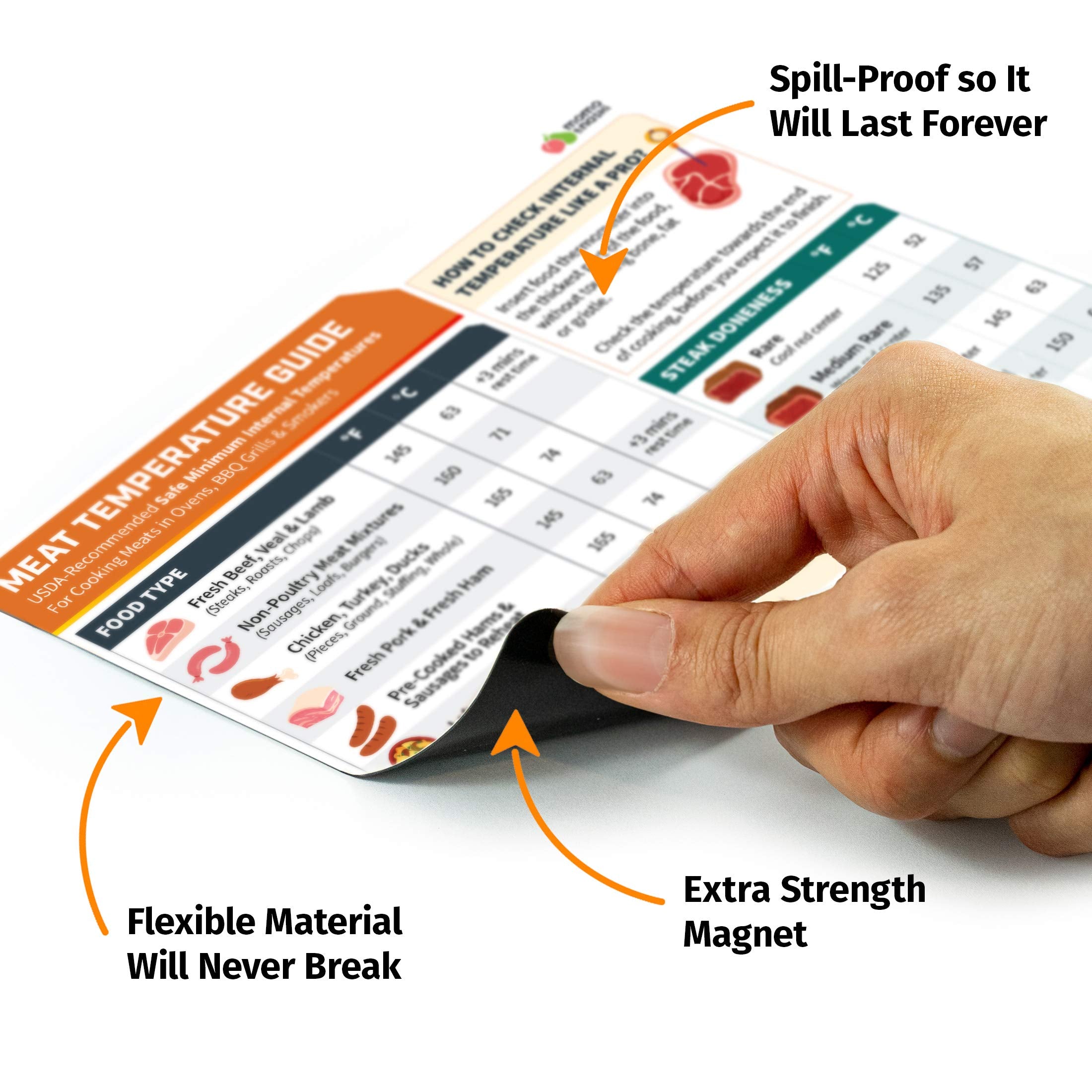 Meat Temperature Chart Magnet - Chicken, Turkey, Beef Steak Cooking Grill Guide Meat Doneness Chart Bbq Magnet - Internal Meat T