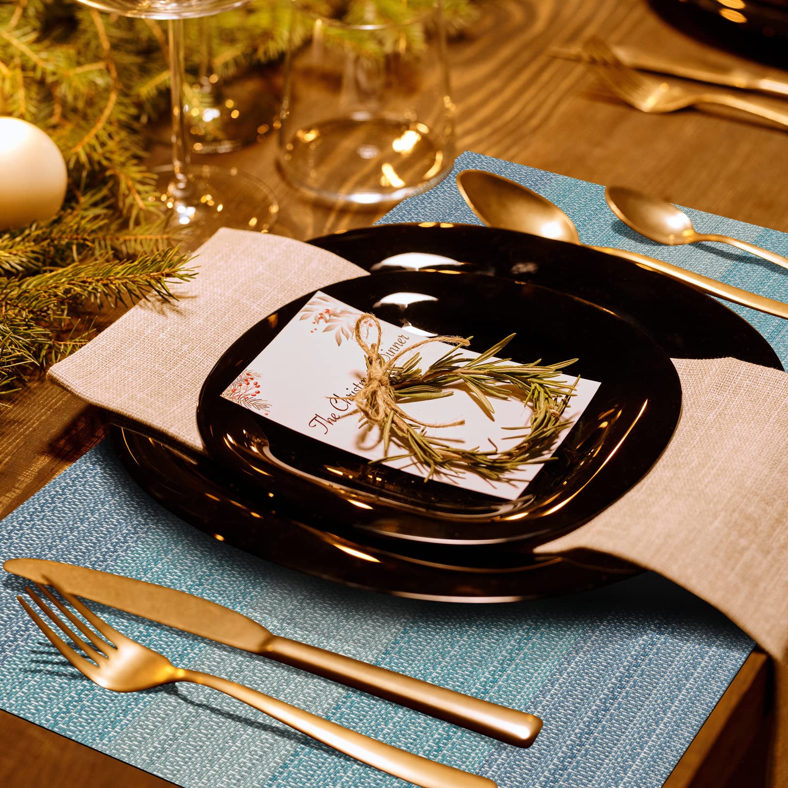 Winknowl Placemats, Set Of 8 Heat Resistant Stain Resistant Woven Vinyl Insulation Placemats, Durable Washable Elegant Table Mat