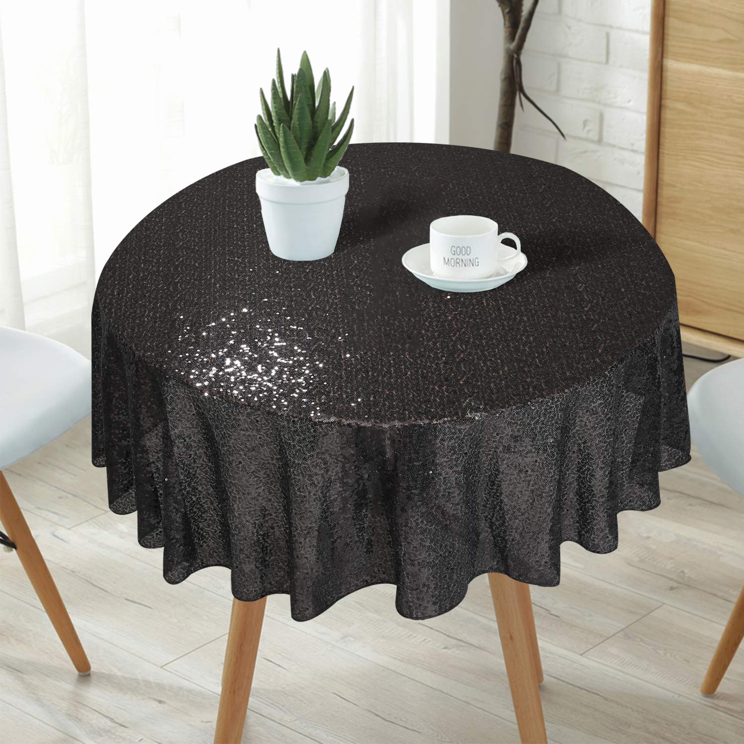 Eternal Beauty Sequin Tablecloth,Sparkly Table Cloth For Wedding Party, Christmas Decorations Round Glitter Tablecloth (48'', Bl