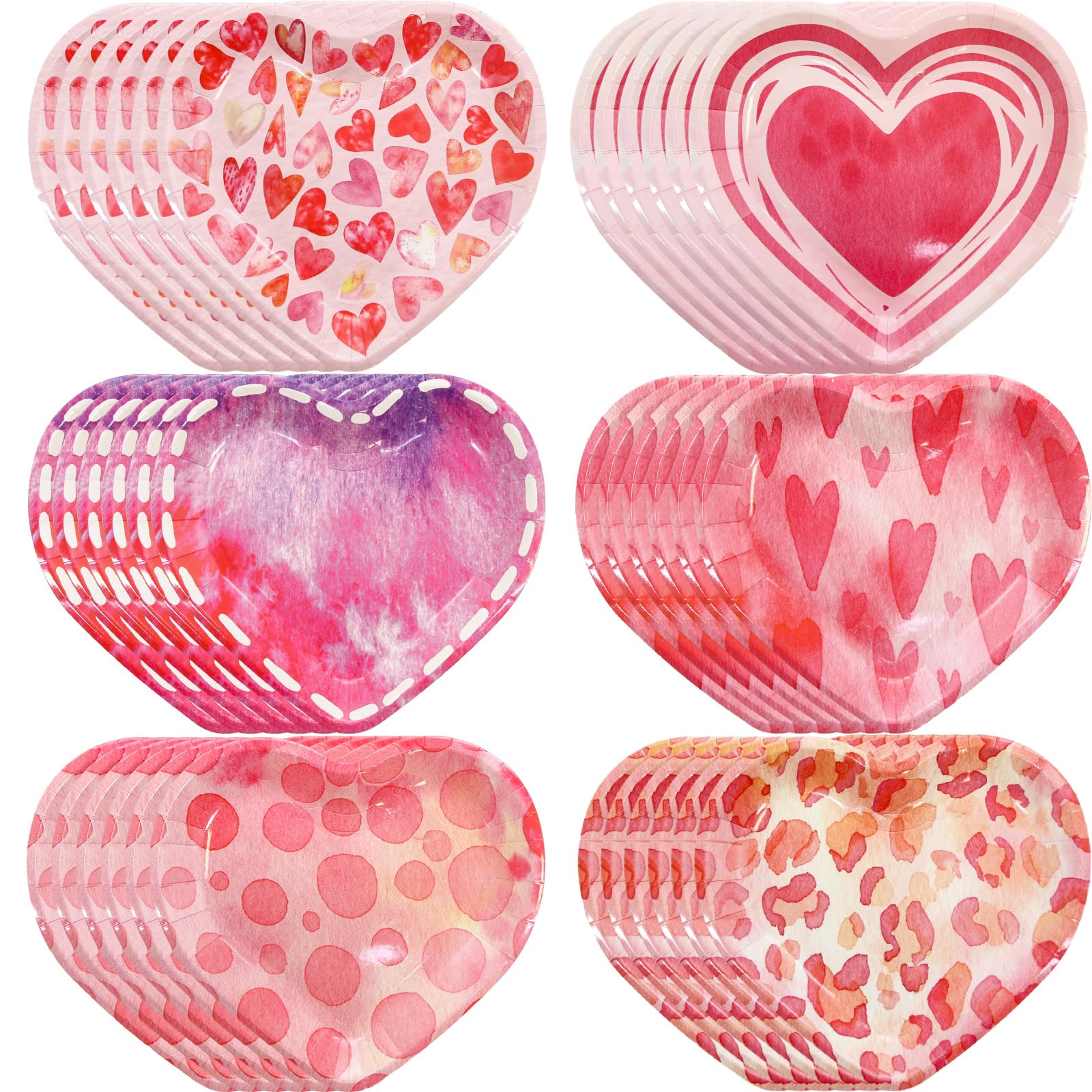 Ceiba Tree 60Pcs Heart Shaped Plates Valentines Day Paper Plates Disposable Dinner Happy Valentine'S Day Party Supplies
