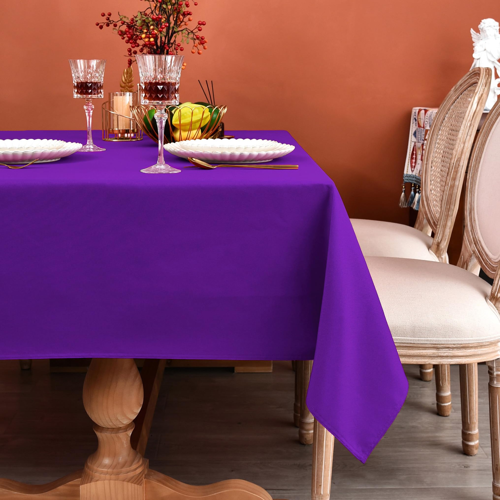 MEANMOY Purple 210 GSM Water & Stain Resistant Rectangle Tablecloth for 3 Foot Table - Solid 52 x 70 Inch Rectangular Table Clot