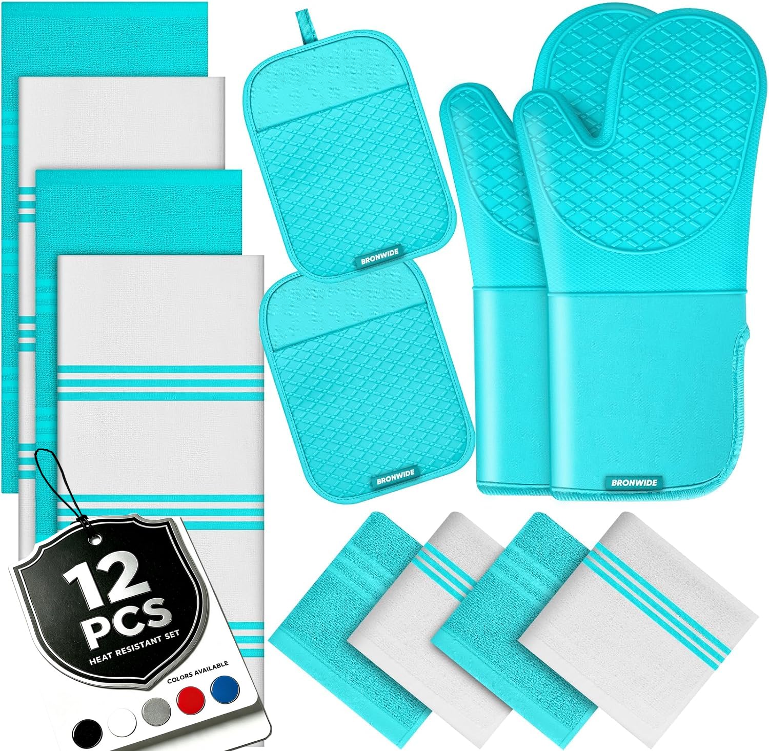 Silicone Oven Mitts and Pot Holders with Kitchen Towels and Dishcloths Sets, Baking Gloves Hot Pads 500F Heat Resistant with Non