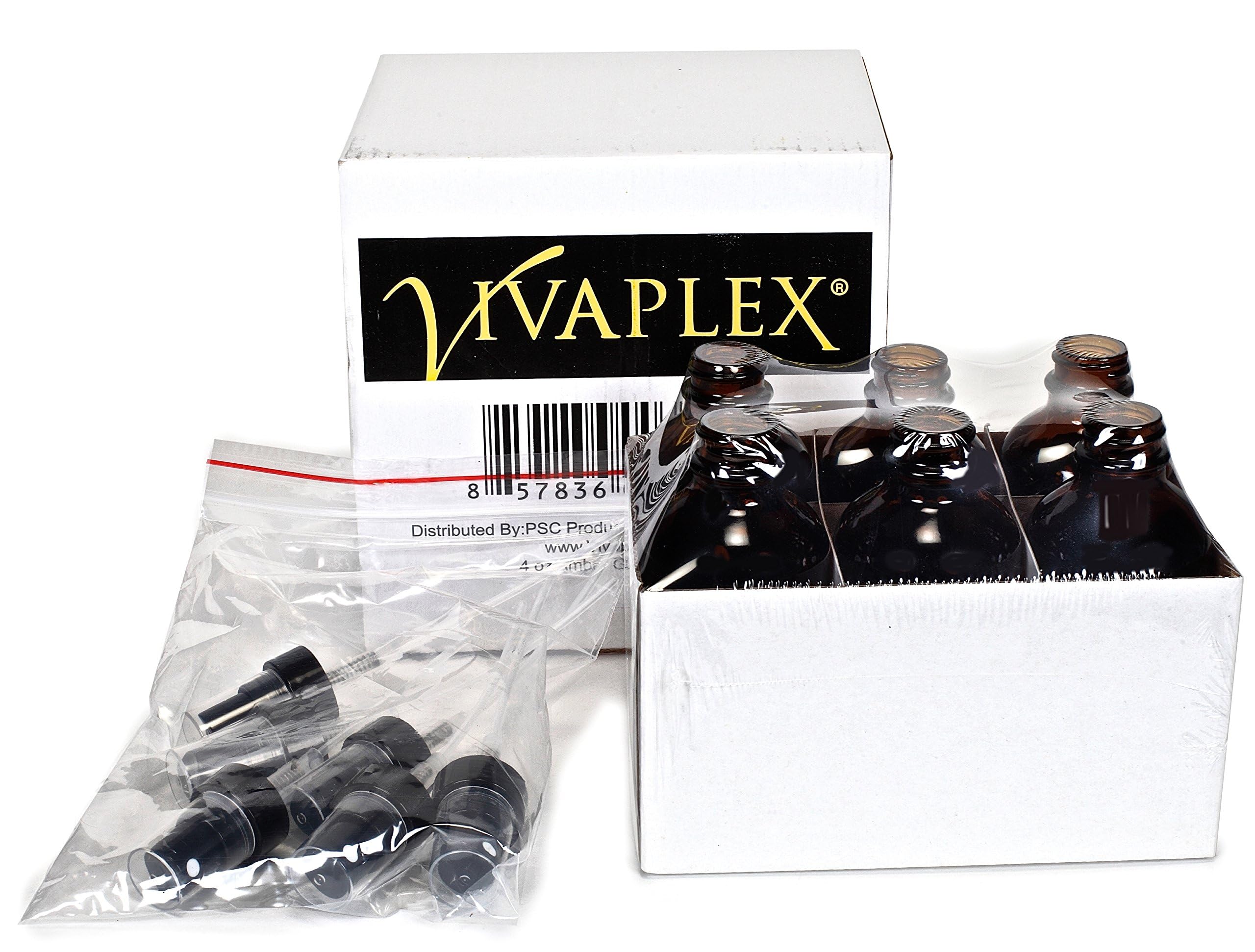 Vivaplex 6  Amber  4 oz Glass Bottles  with Black Fine Mist Sprayers