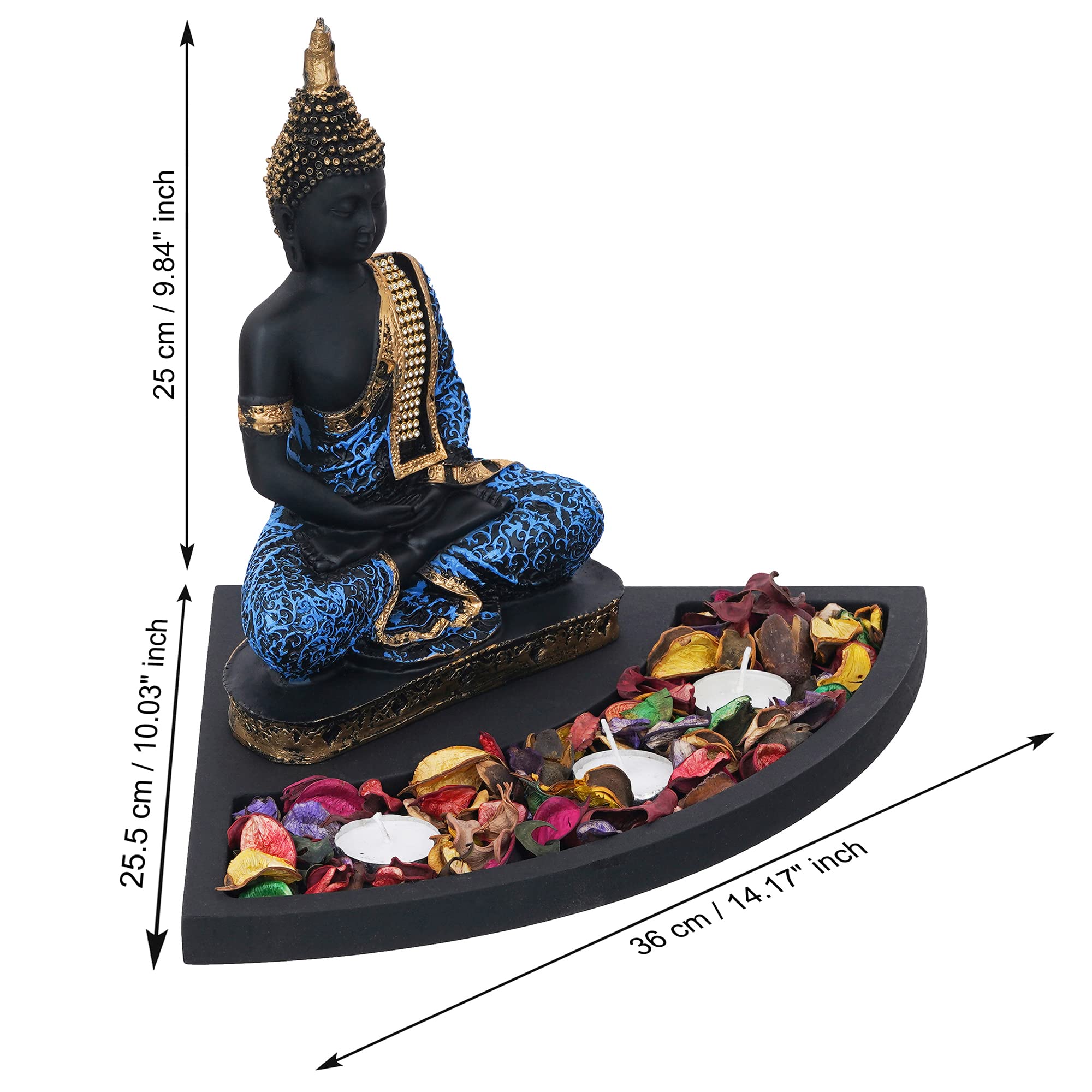Ecraftindia Blue Resin Meditating Lord Buddha Statue Tea Light Candle Holder| Buddha Idol Tea Light Holder Diwali Decoration Ite