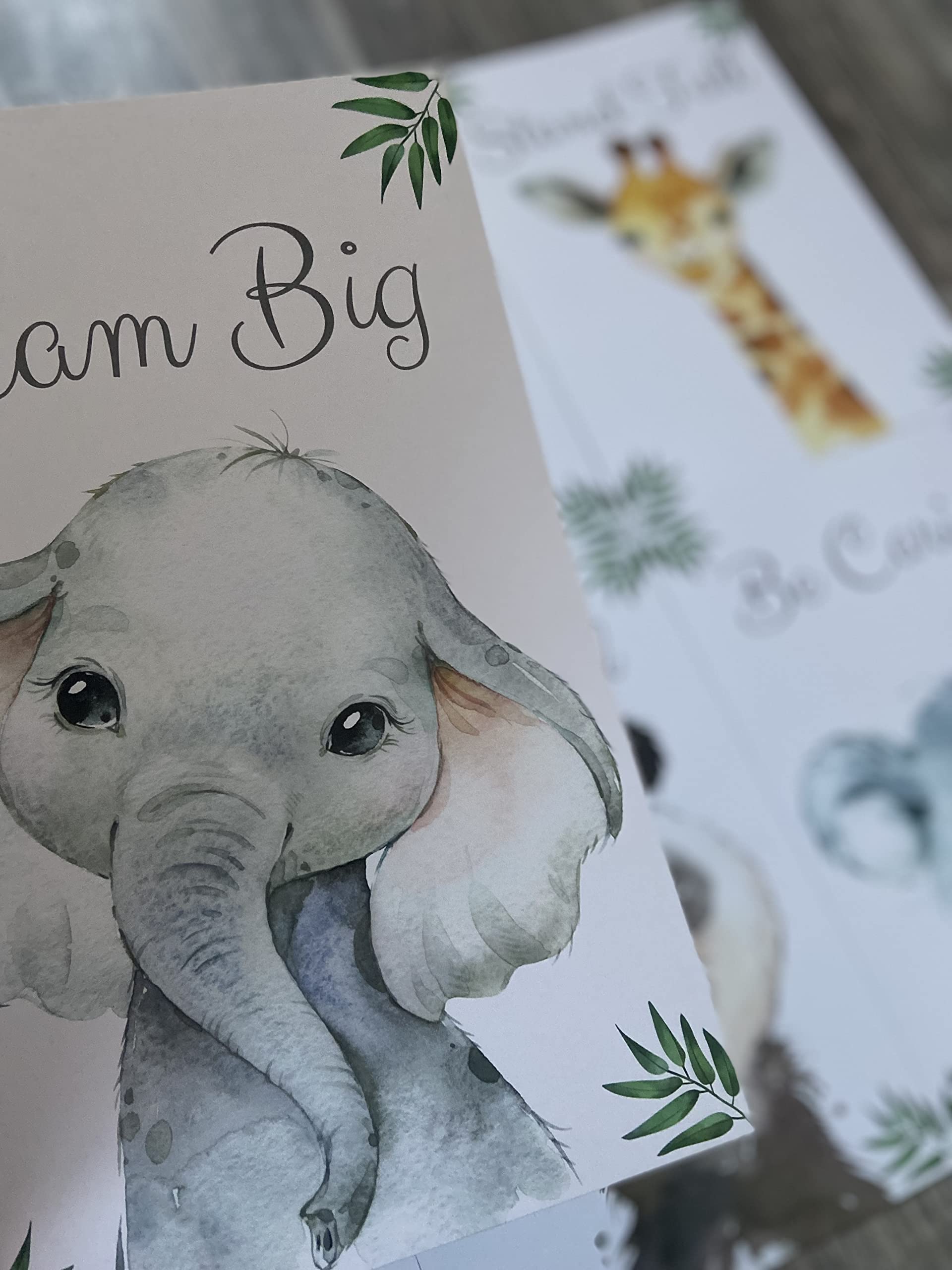 Baby Safari Animals For Girl Or Boy Nursery Bedroom, Set Of 6 Unframed Wall Art Prints, Jungle Leaves Quote Posters, Nursery Dec