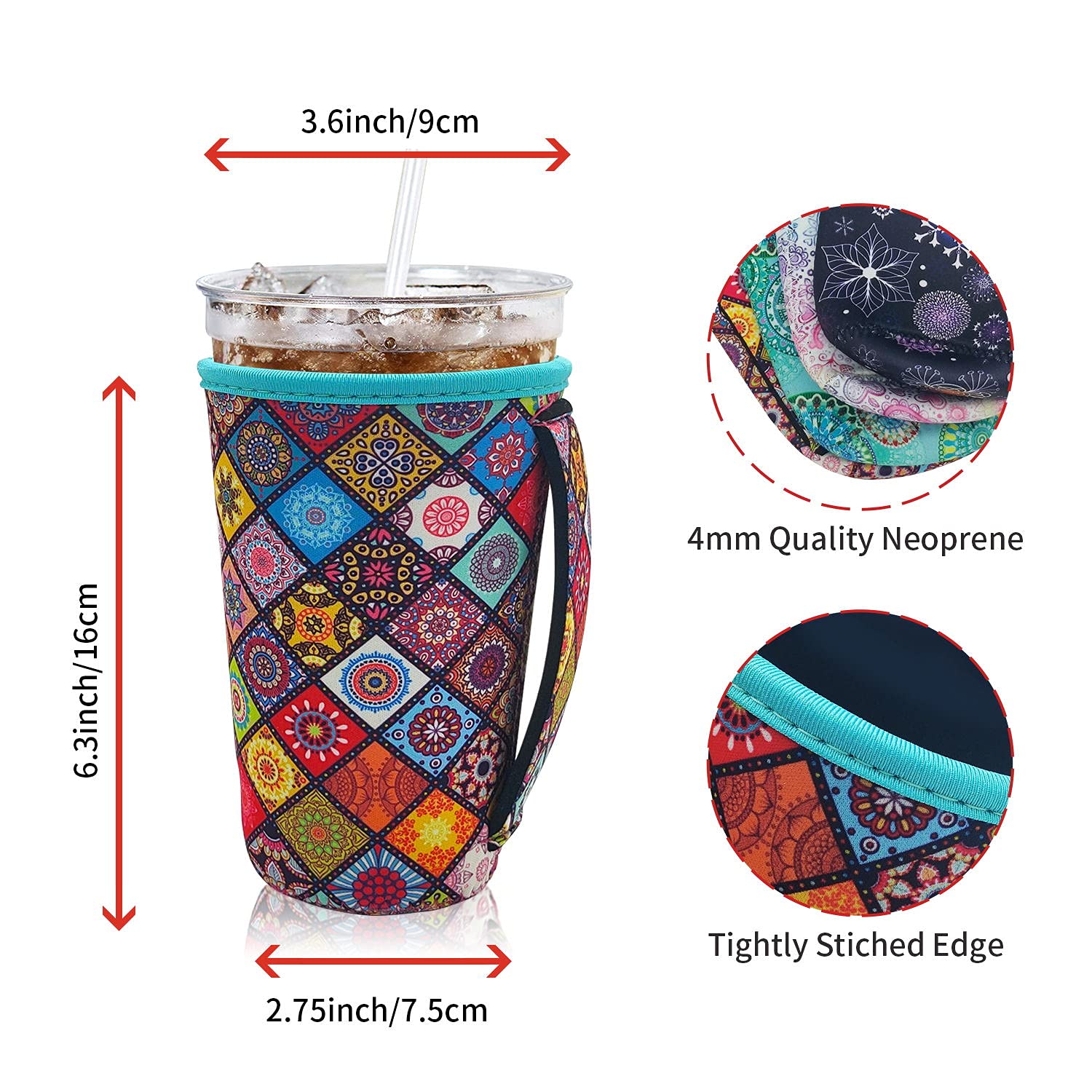 4Pack Reusable Iced Coffee Sleeve Insulator Sleeves For Cold Drinks Beverages, Neoprene Cup Holder With Handle For Most Coffee,