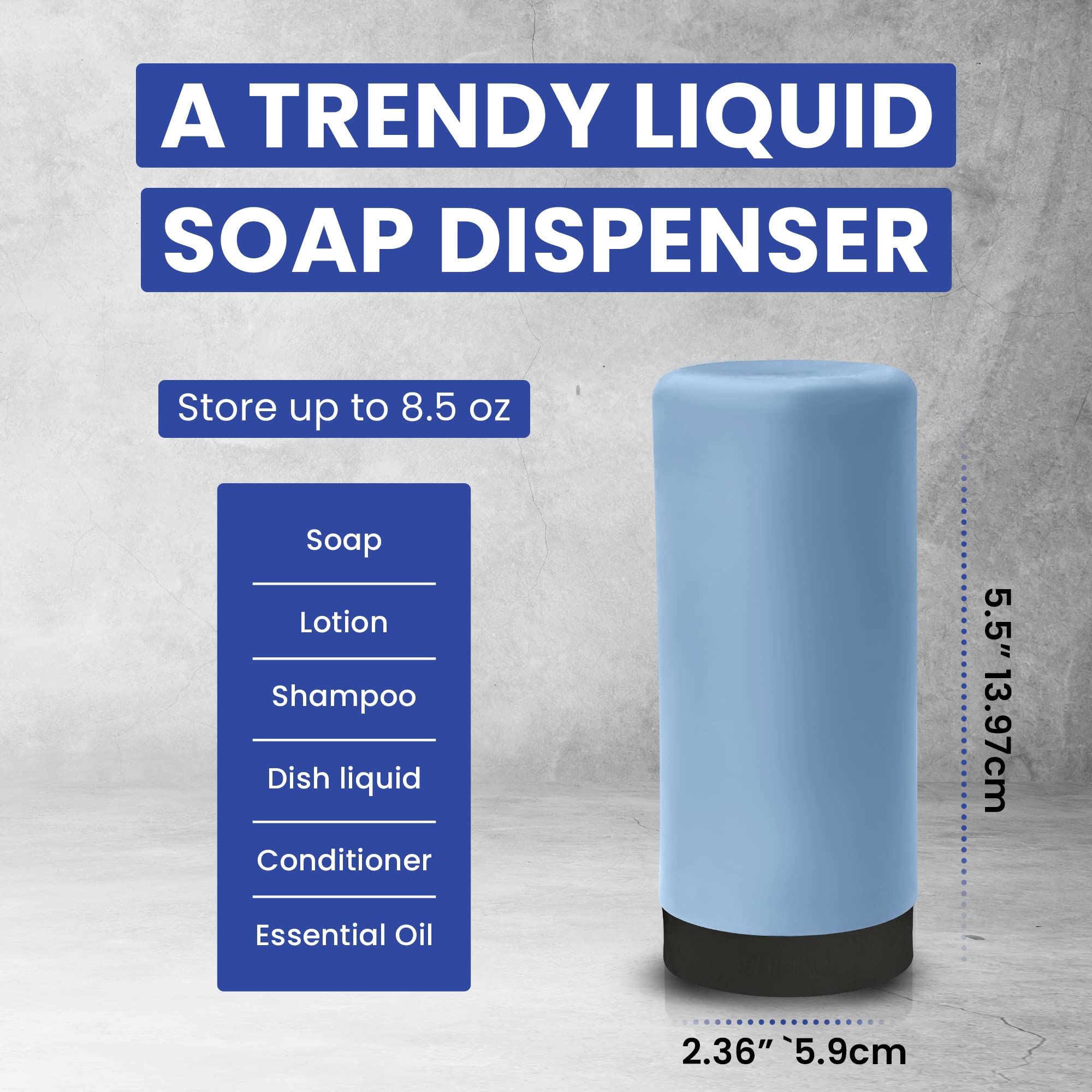 Wenko Easy Squeez-e Washing  Refillable Dish Liquid and Hand Soap Kitchen and Bathroom  Countertop Dispenser  2.4 x 2.4 x 5.5 inches  Blue